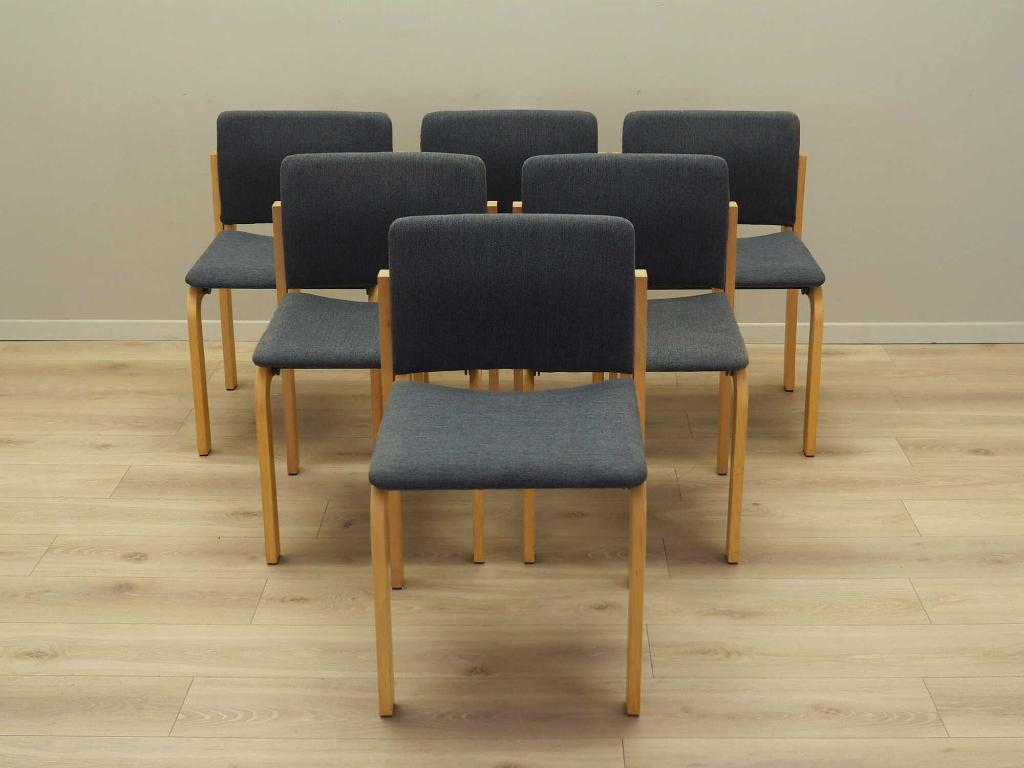 6x Vintage Chair Wood Textile Grey 1980s 1