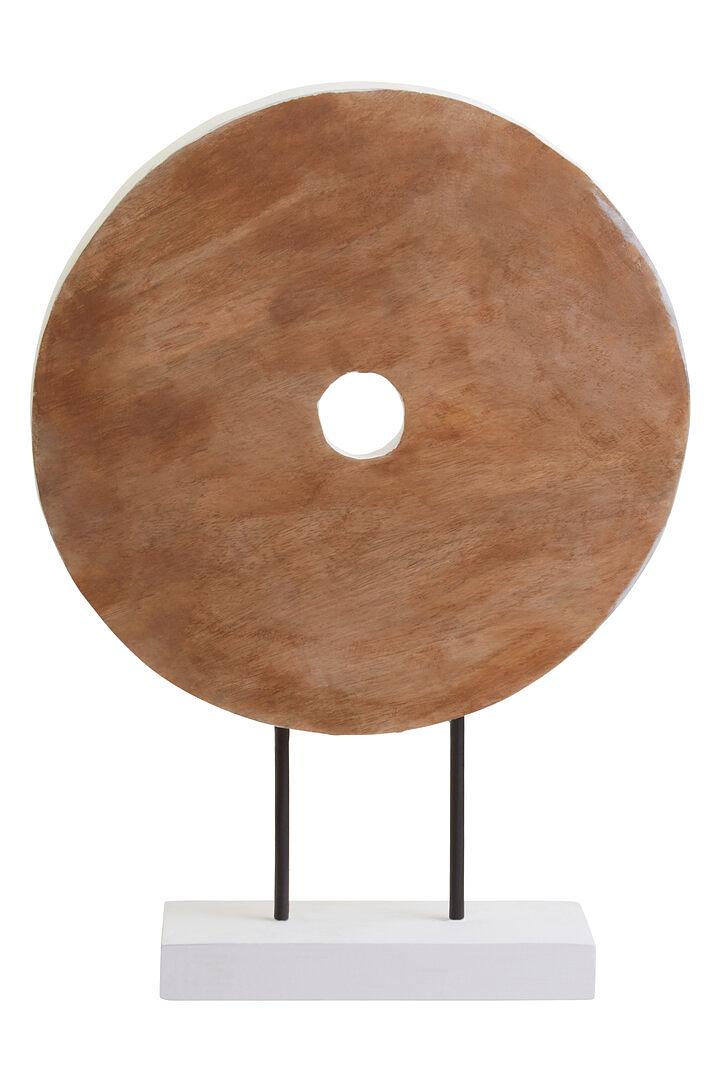 Fidel Round Sculpture Wood White Distressed 3
