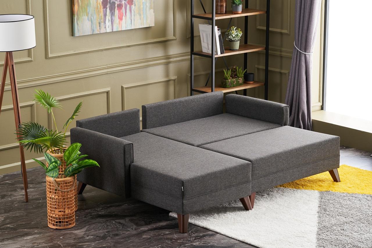 Bella Sofa Récamiere Links mit Hocker Anthrazit 2