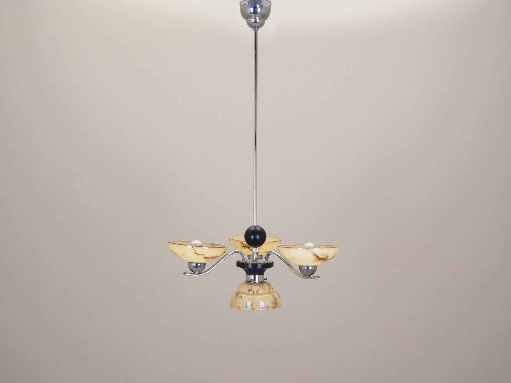 Vintage chandelier glass metal yellow 1970s 2