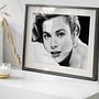 Portrait art print with frame, black and white 3