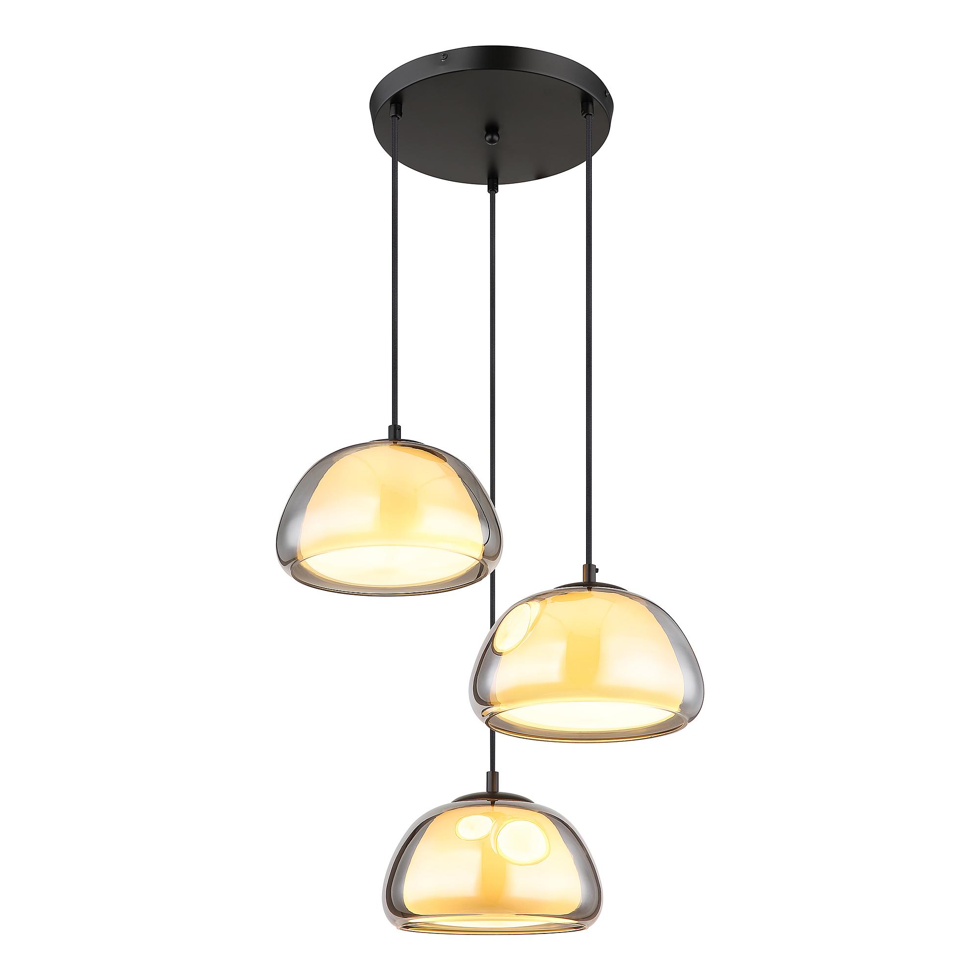 3-Light Pendant Lamp Jella Type B Smoked Glass Iron 3