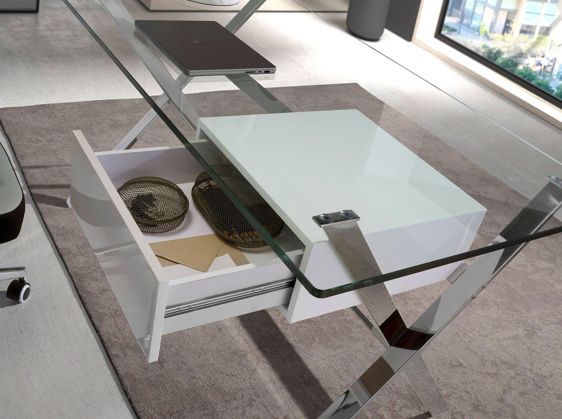 Schreibtisch Holz Glas Weiß 4
