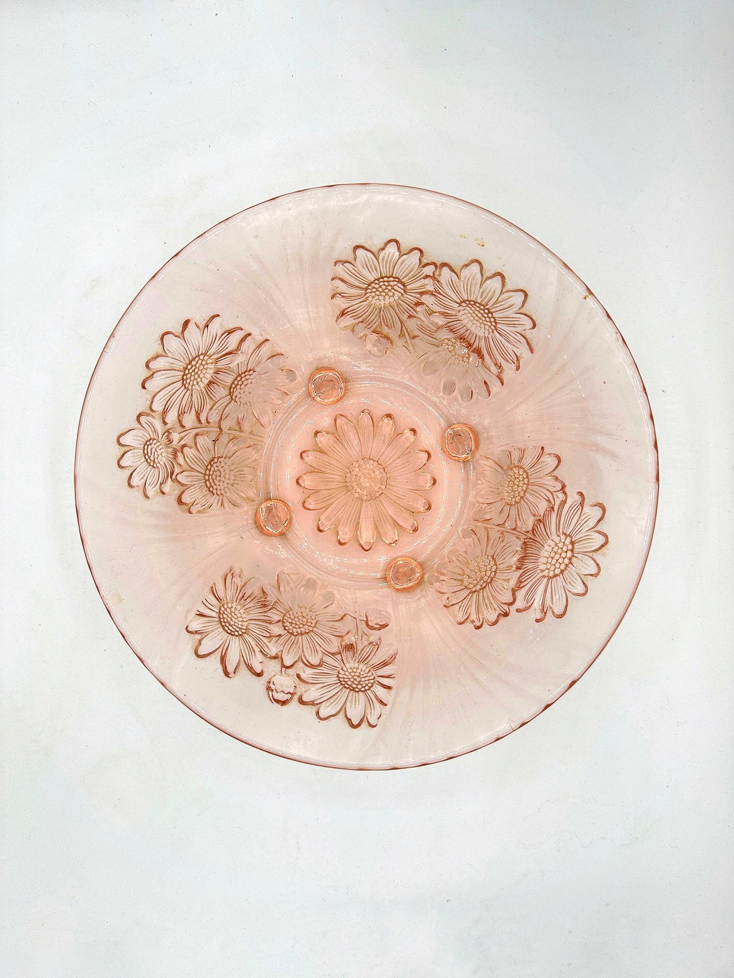 5x Vintage fruit bowl pressed glass pink 1930s 2