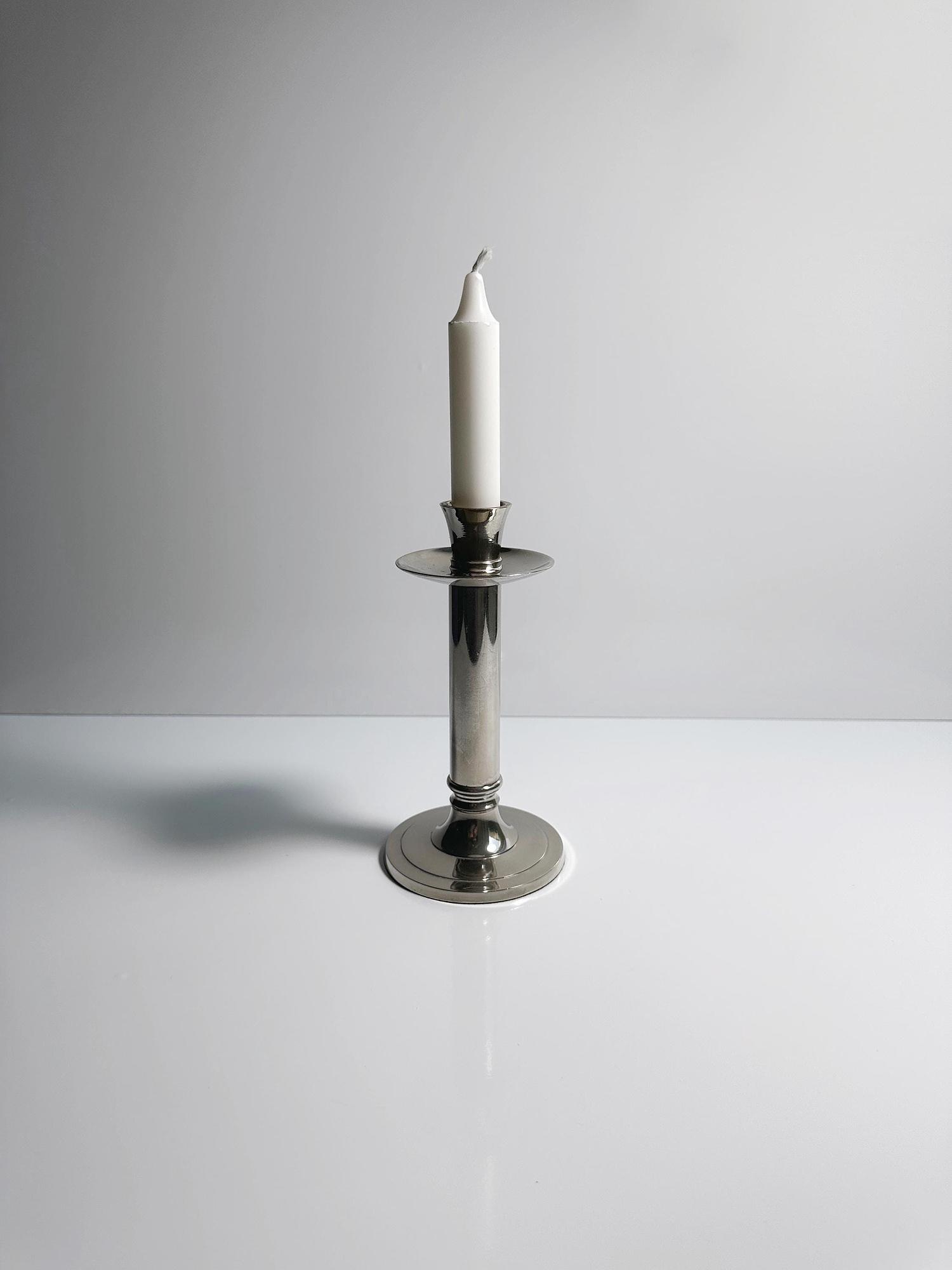 Vintage Kerzenständer Metall Chrom Silber 0