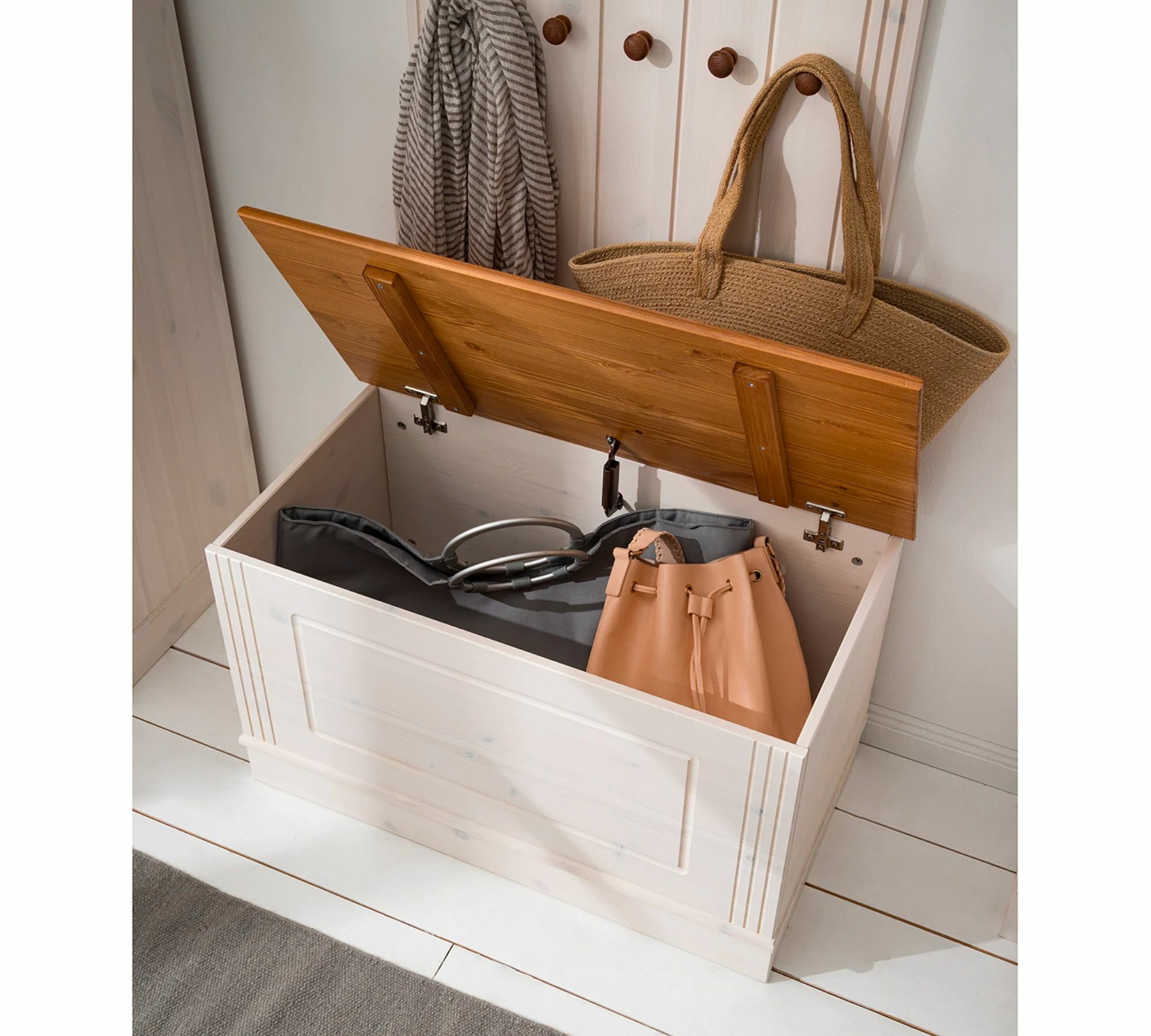 Garderobenbank Kiefernholz Weiß Honig 6