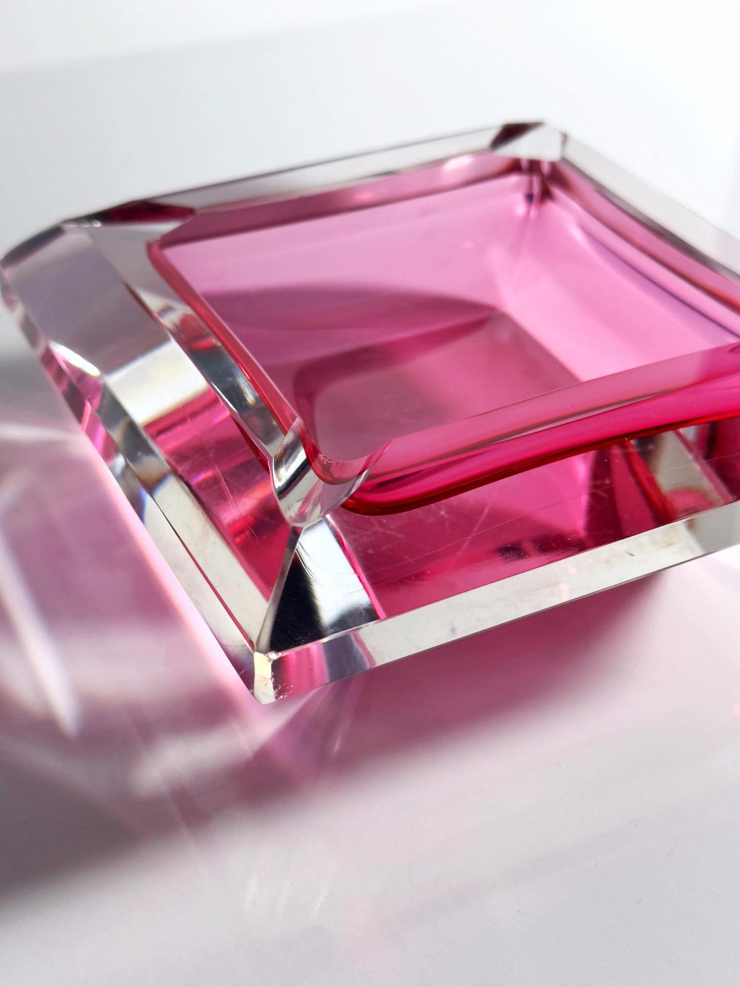 Vintage Aschenbecher Muranoglas Cranberry-Rot 80er Jahre 5