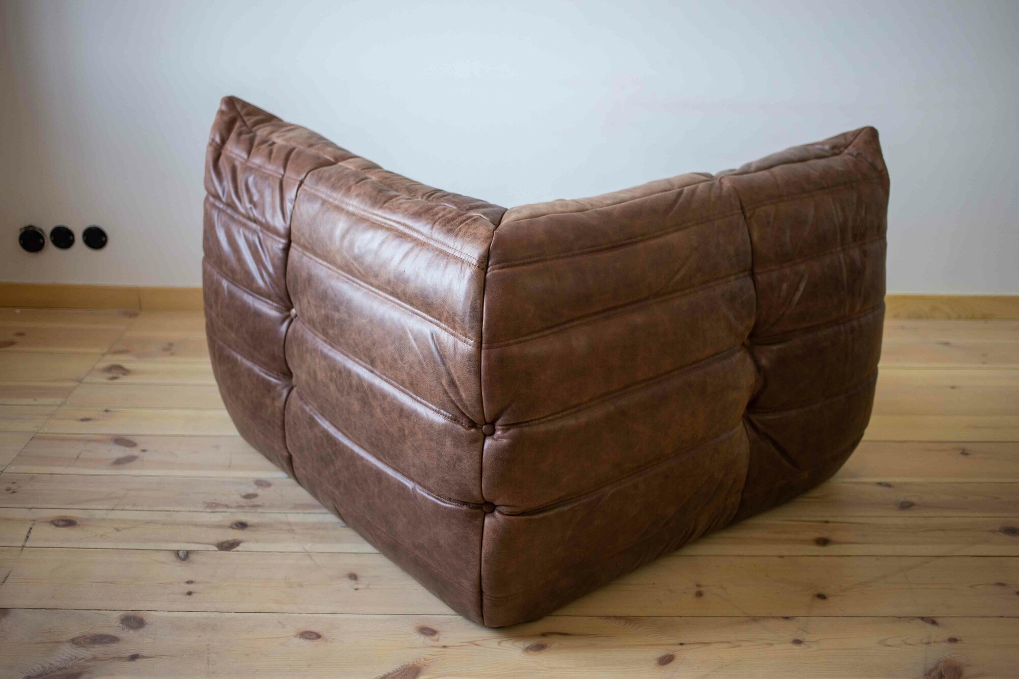 Togo Corner Sofa Pull-Up Leather Walnut Brown 2