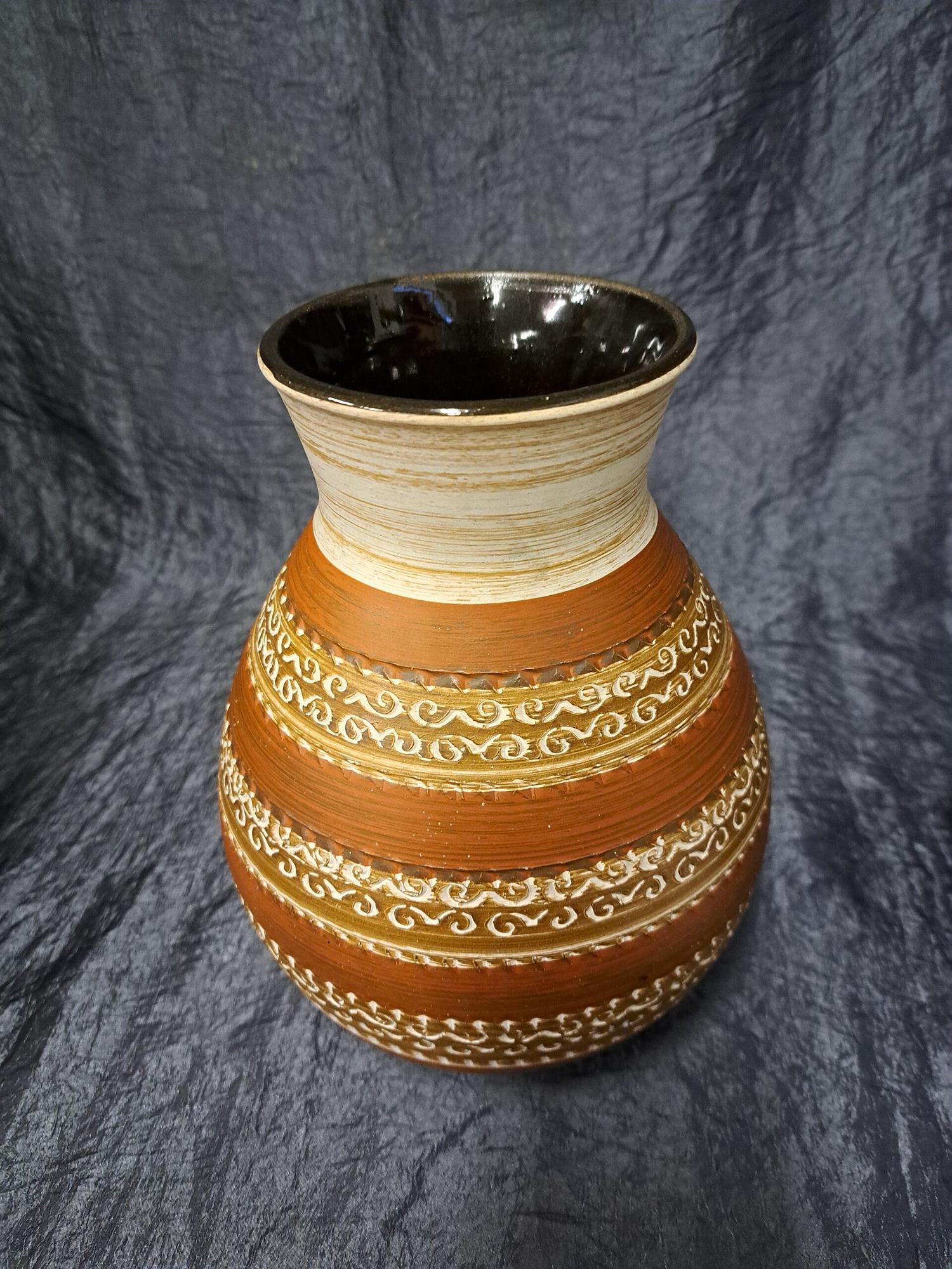 Vintage Vase Keramik Braun Weiß 2