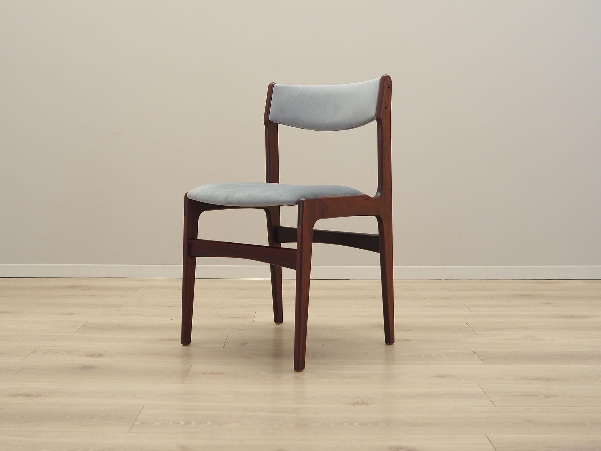 4x Vintage Chairs Mahogany Wood Velvet Grey 1970s 10