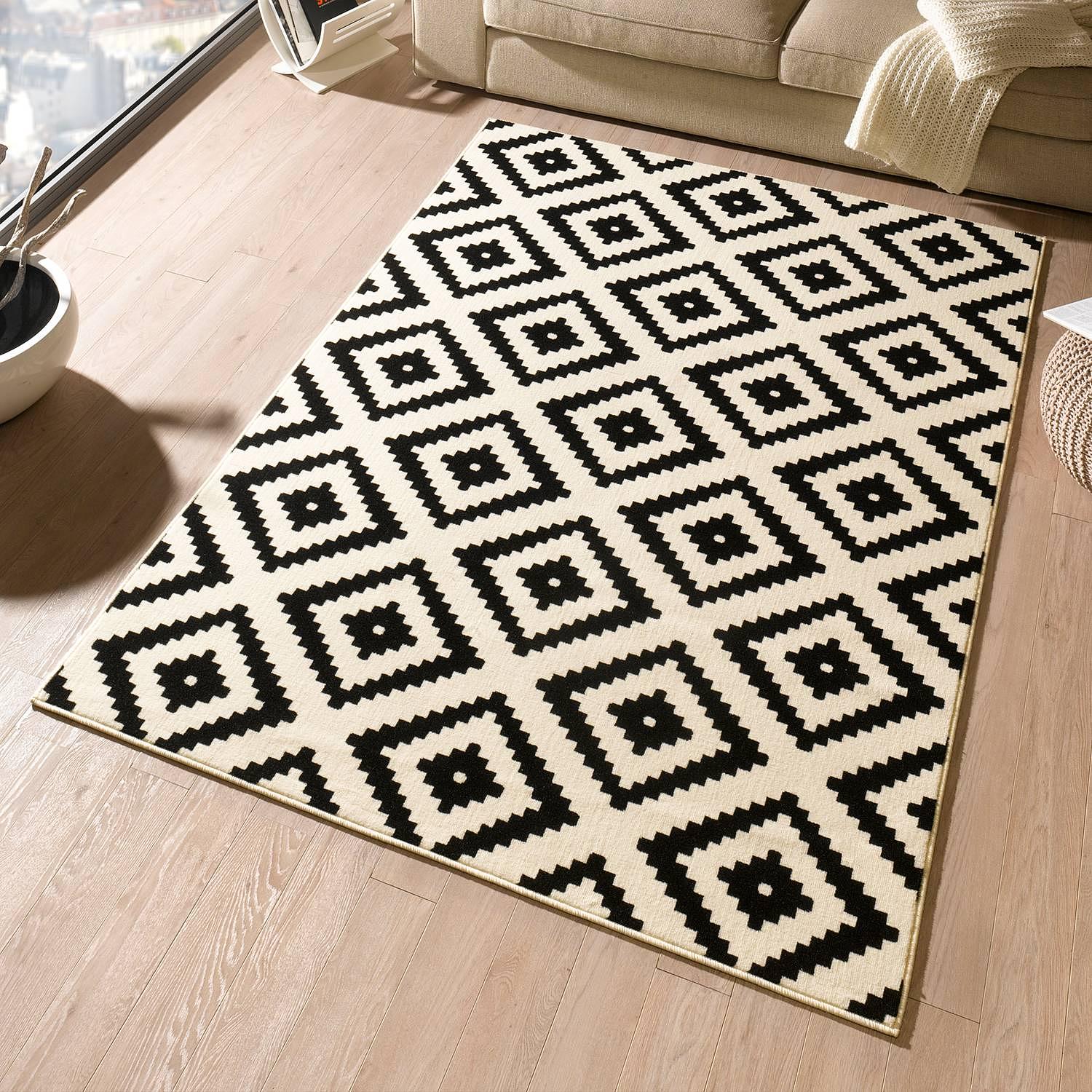 Carpet Diamond Polypropylene Black Beige 80 x 150 cm 2