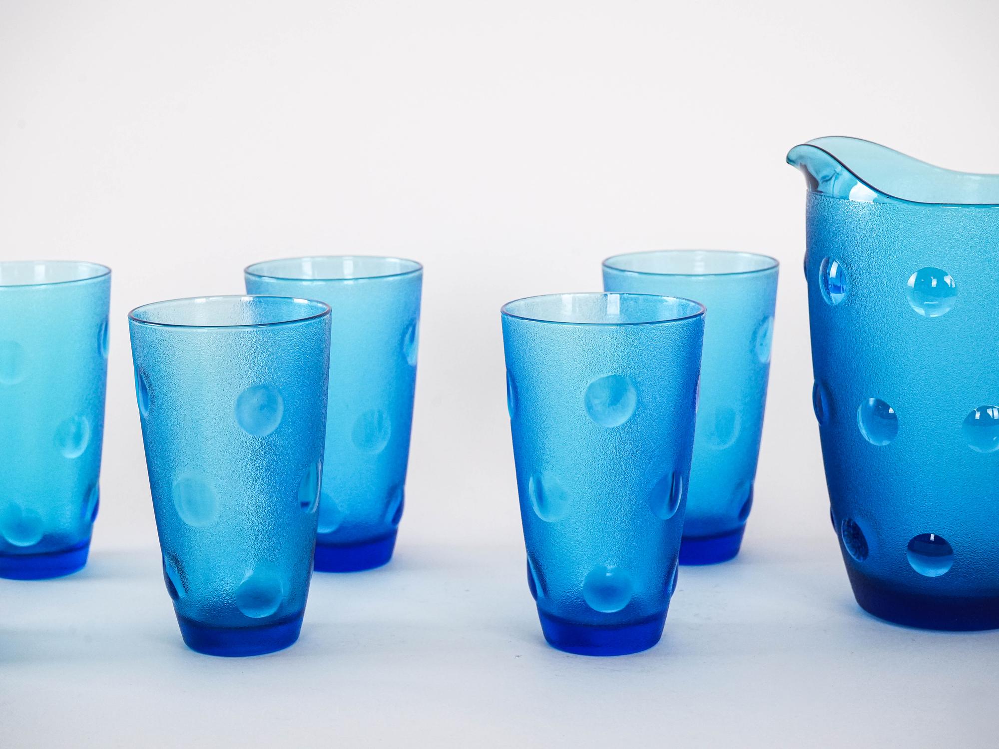 Gläser und Krug-Set Blau 1970er Jahre 4