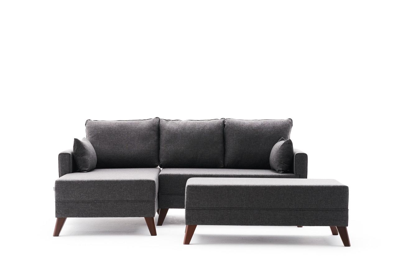 Bella Sofa Récamiere Links mit Hocker Anthrazit 5