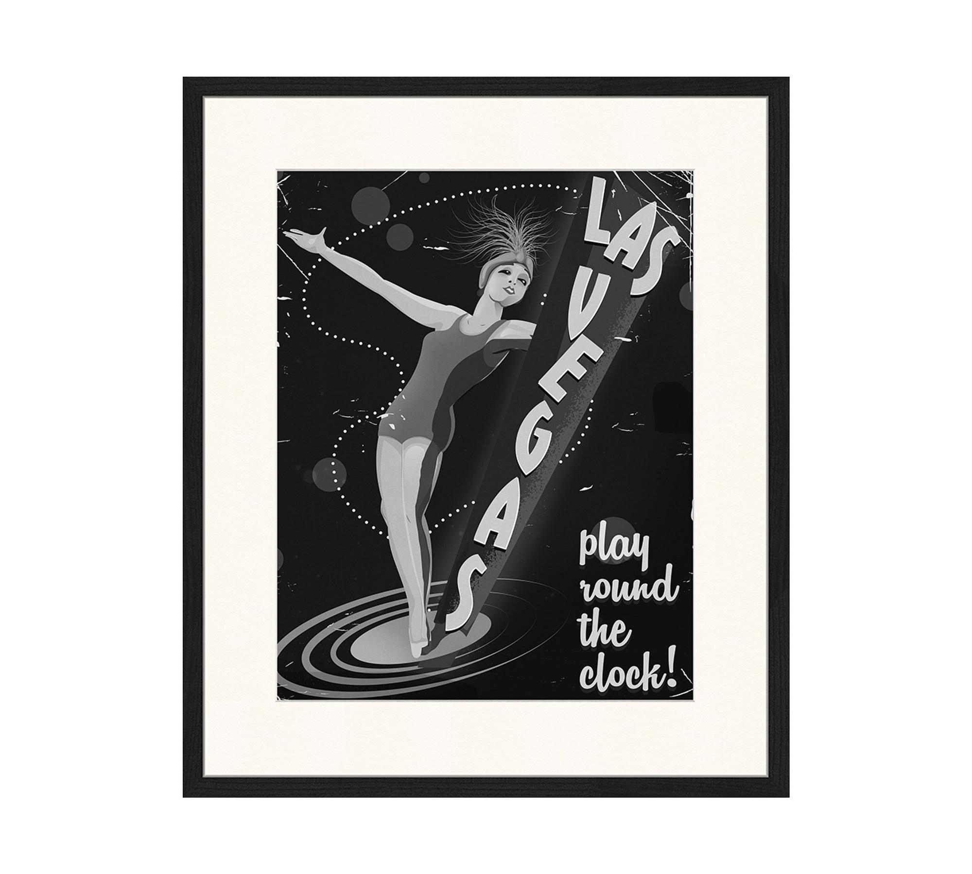 Vintage Las Vegas Art Print with Frame Black and White 0