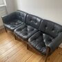 Sofa 3-Sitzer Leder Holz Schwarz 1970er Jahre 5