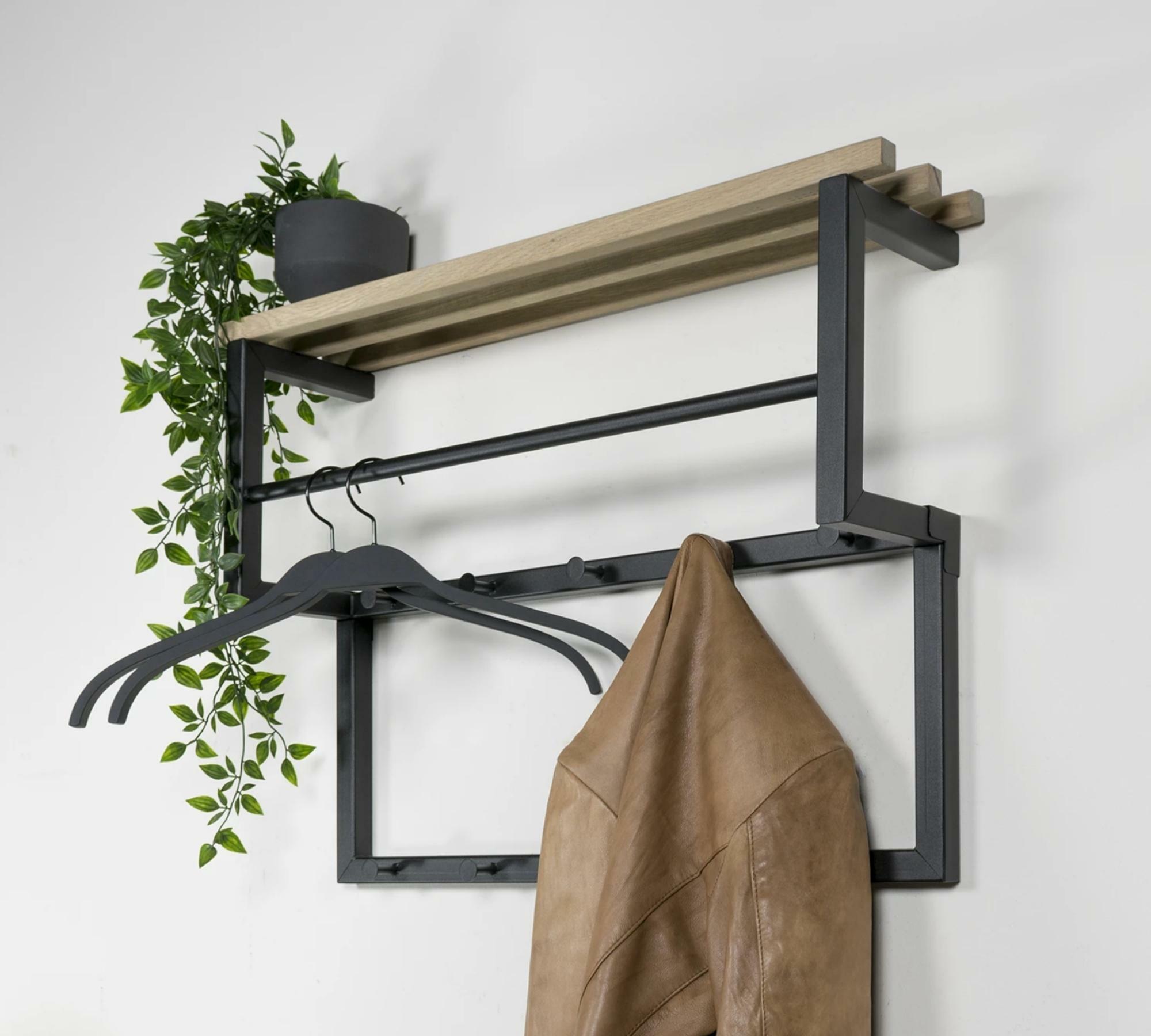 Wandgarderobe Eiche massiv und Metall 0