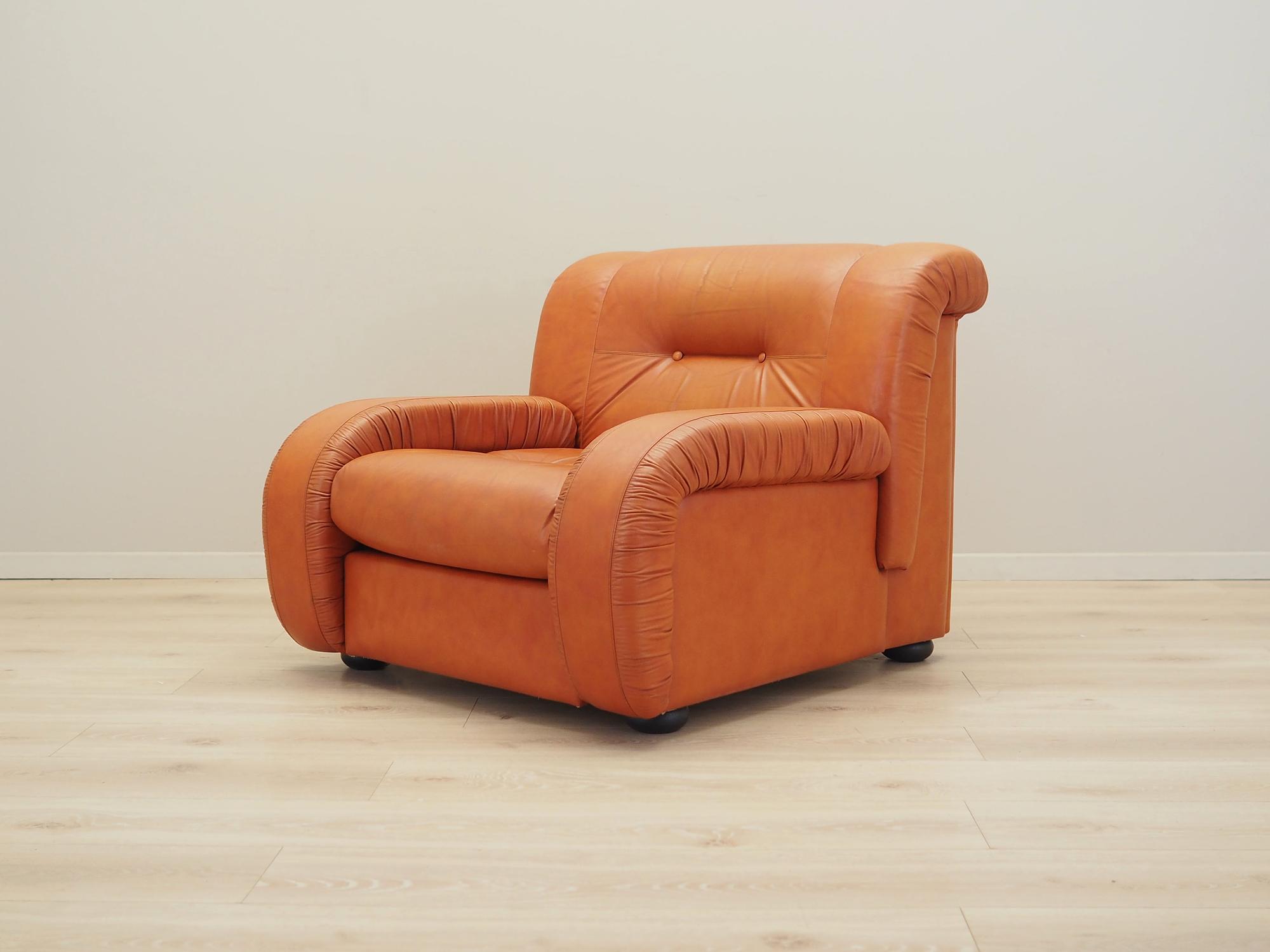 Armchair Leather Orange 1970s 2