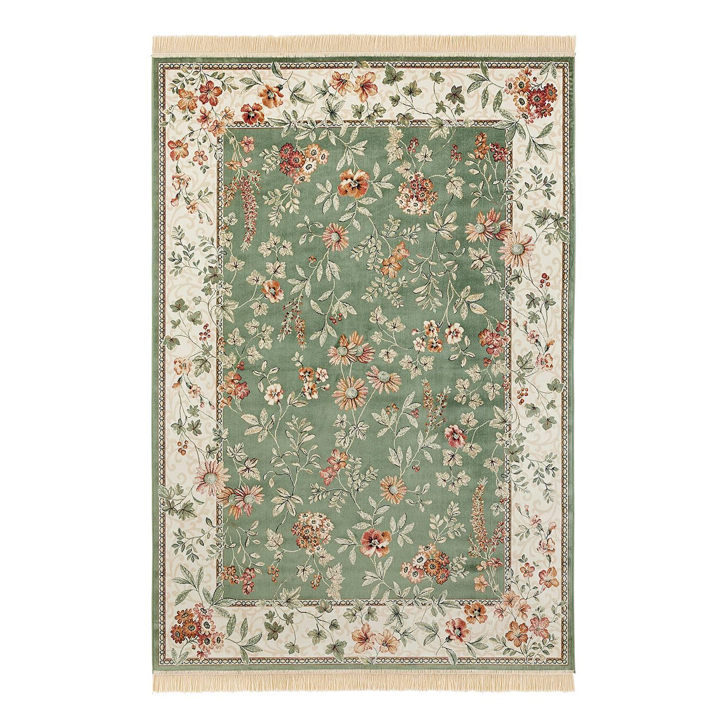 Short-pile rug Oriental Flowers Viscose Cotton Green 95 x 140 cm 0