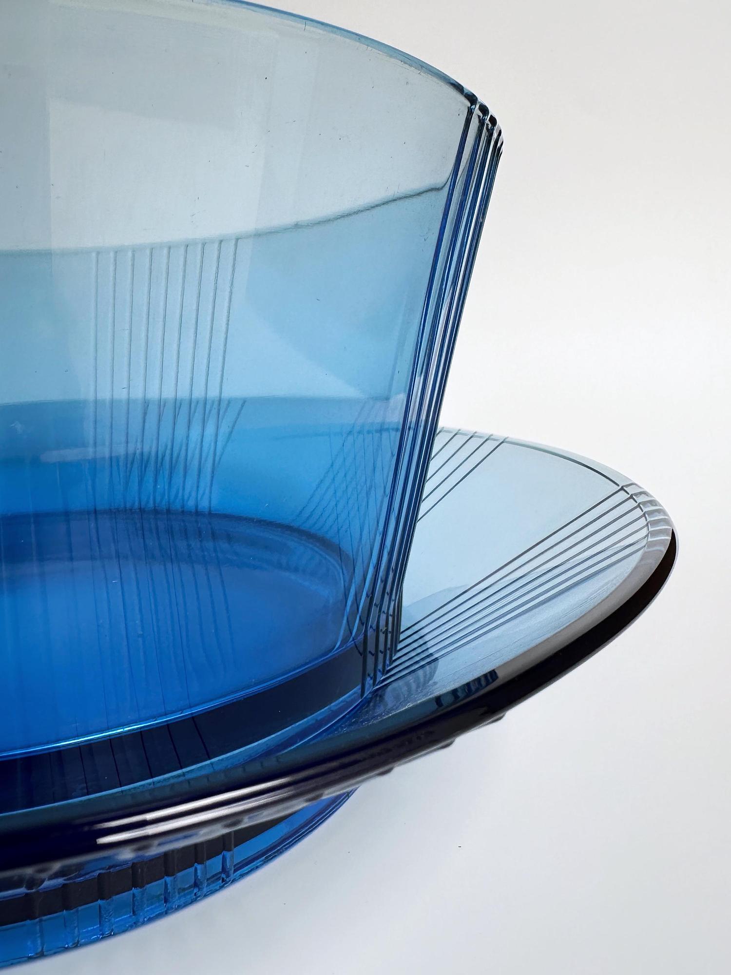 Vintage Bowl & Plate Glass Cobalt Blue 1980s 1