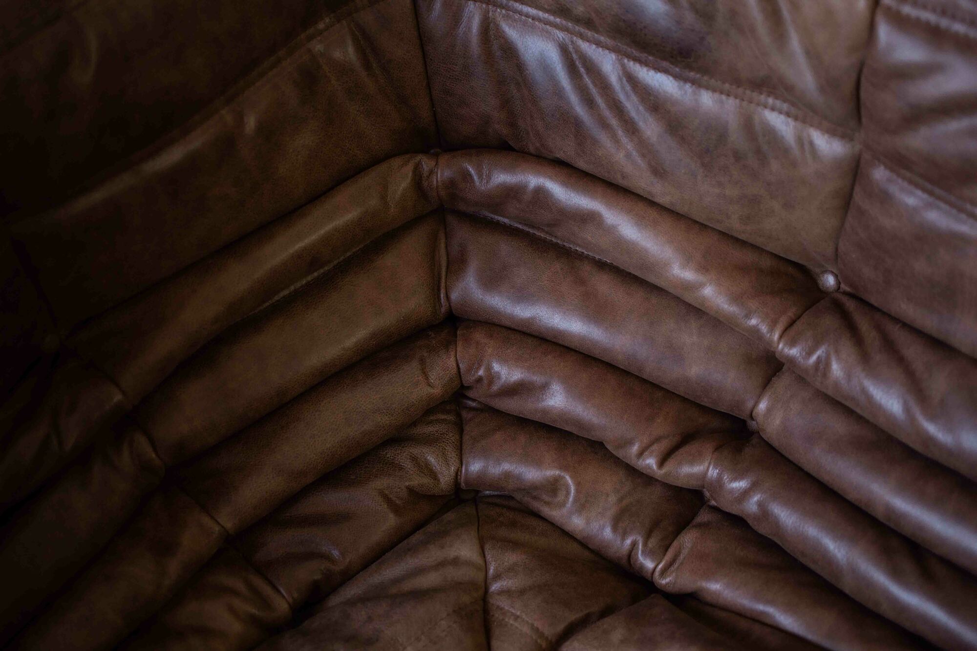 Togo Corner Sofa Pull-Up Leather Walnut Brown 3