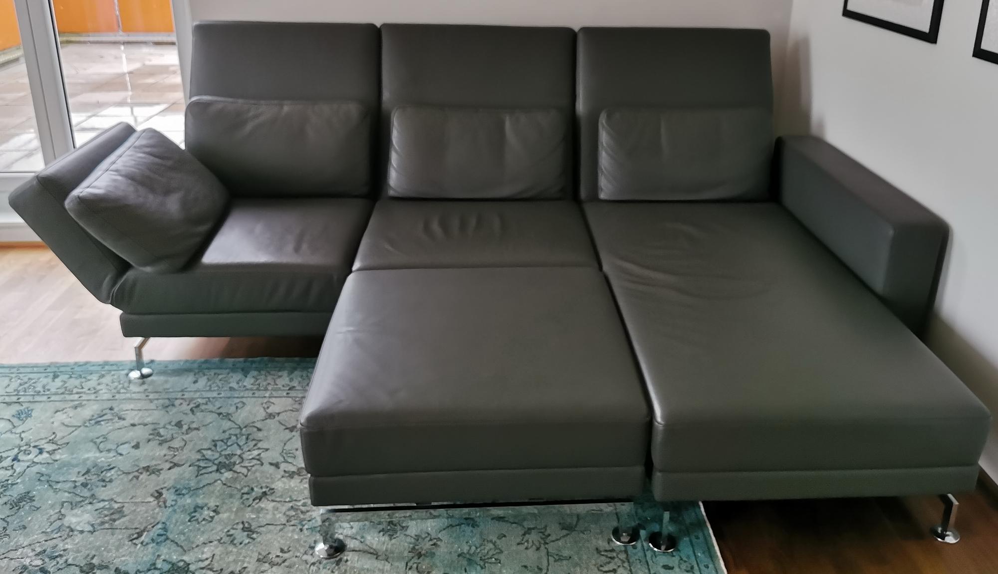 Sofa Récamiere Rechts & Hocker Leder Grau 4