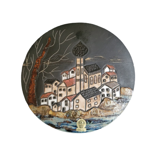 Vintage Wandteller Keramik Mehrfarbig 0
