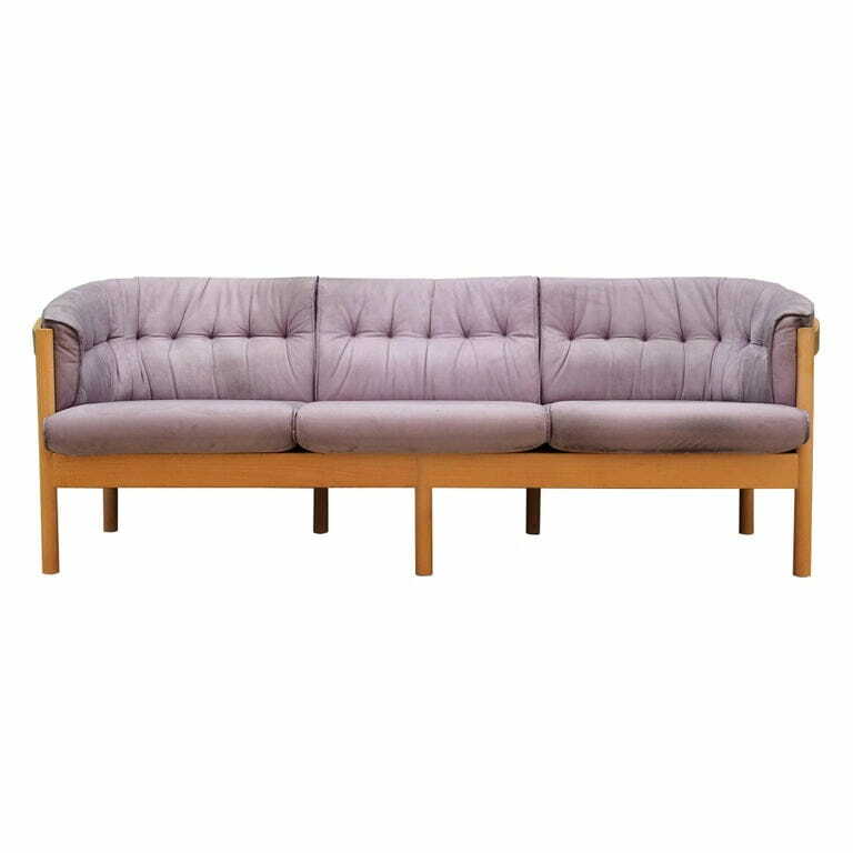 Vintage Sofa Samt Holz Violett 1970er Jahre 0