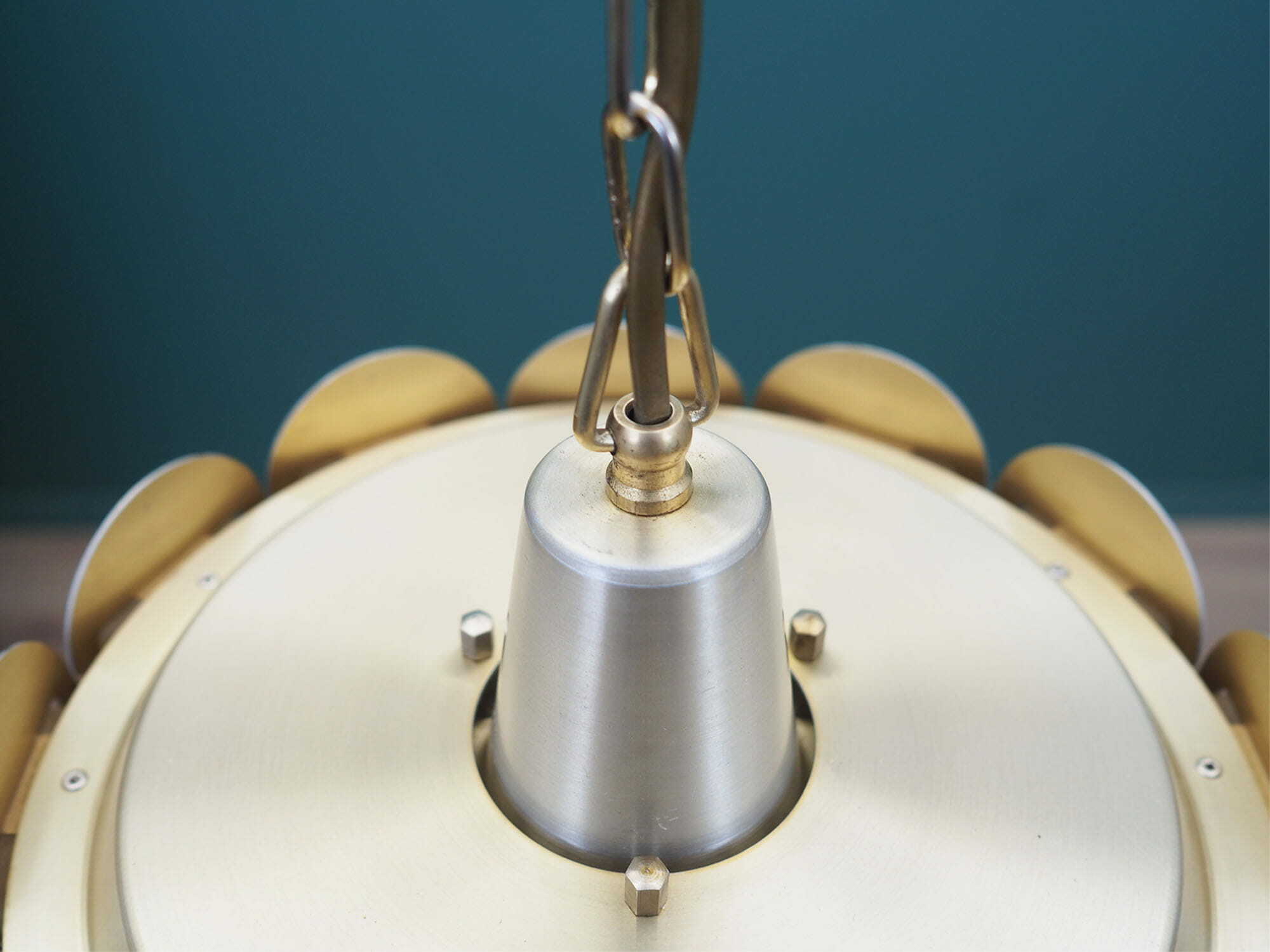 Vintage Pendant Lamp Glass Metal Gold 1960s 3