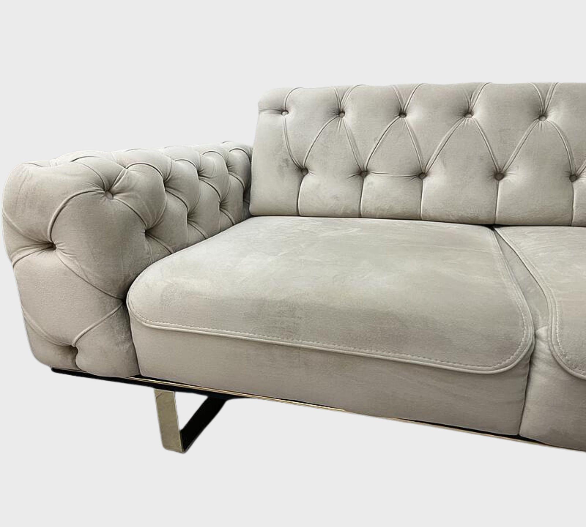 2x Sofa & Sessel Samt Beige 4