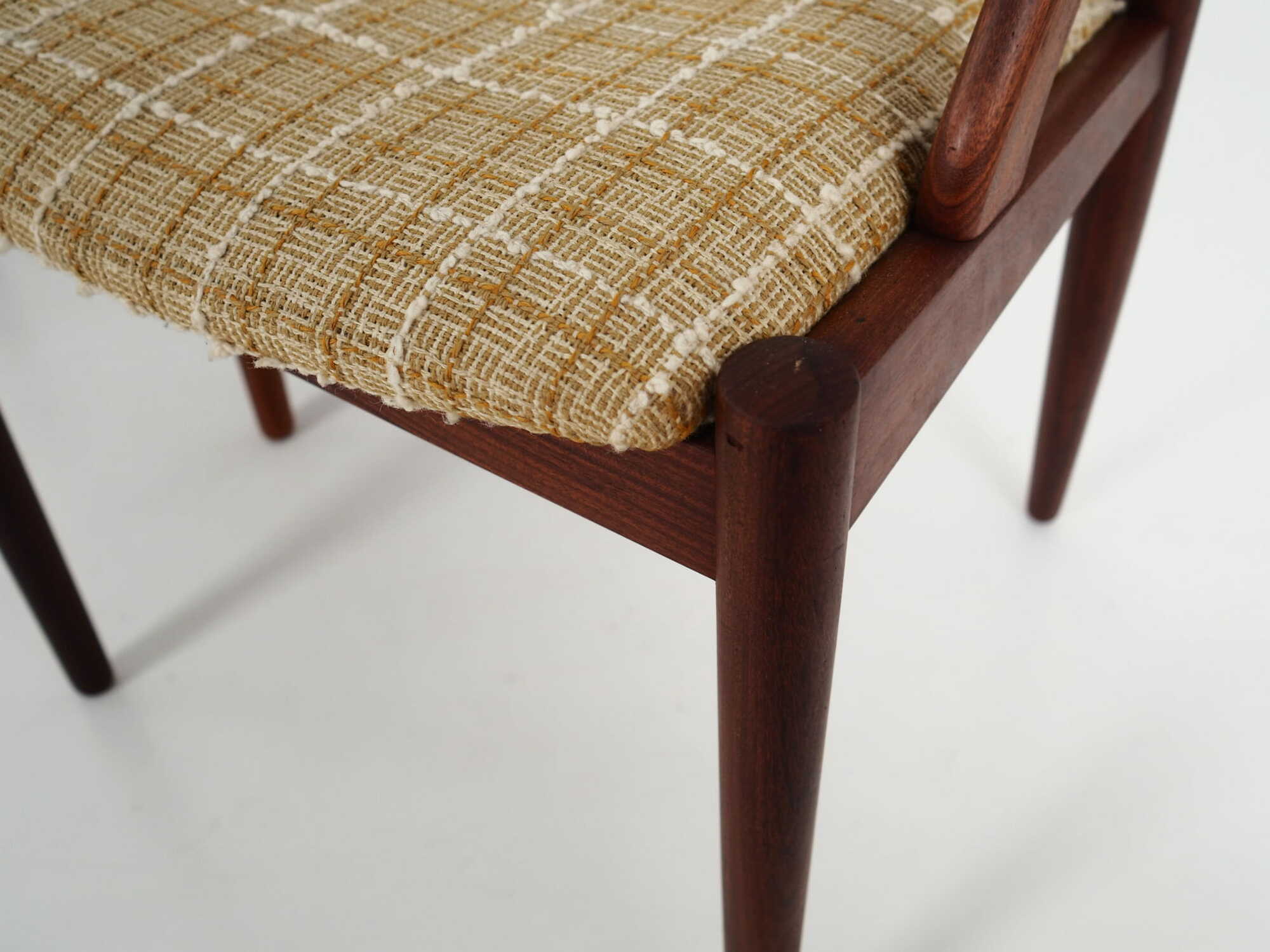 4x Vintage Stuhl Teakholz Textil Beige 1970er Jahre 5