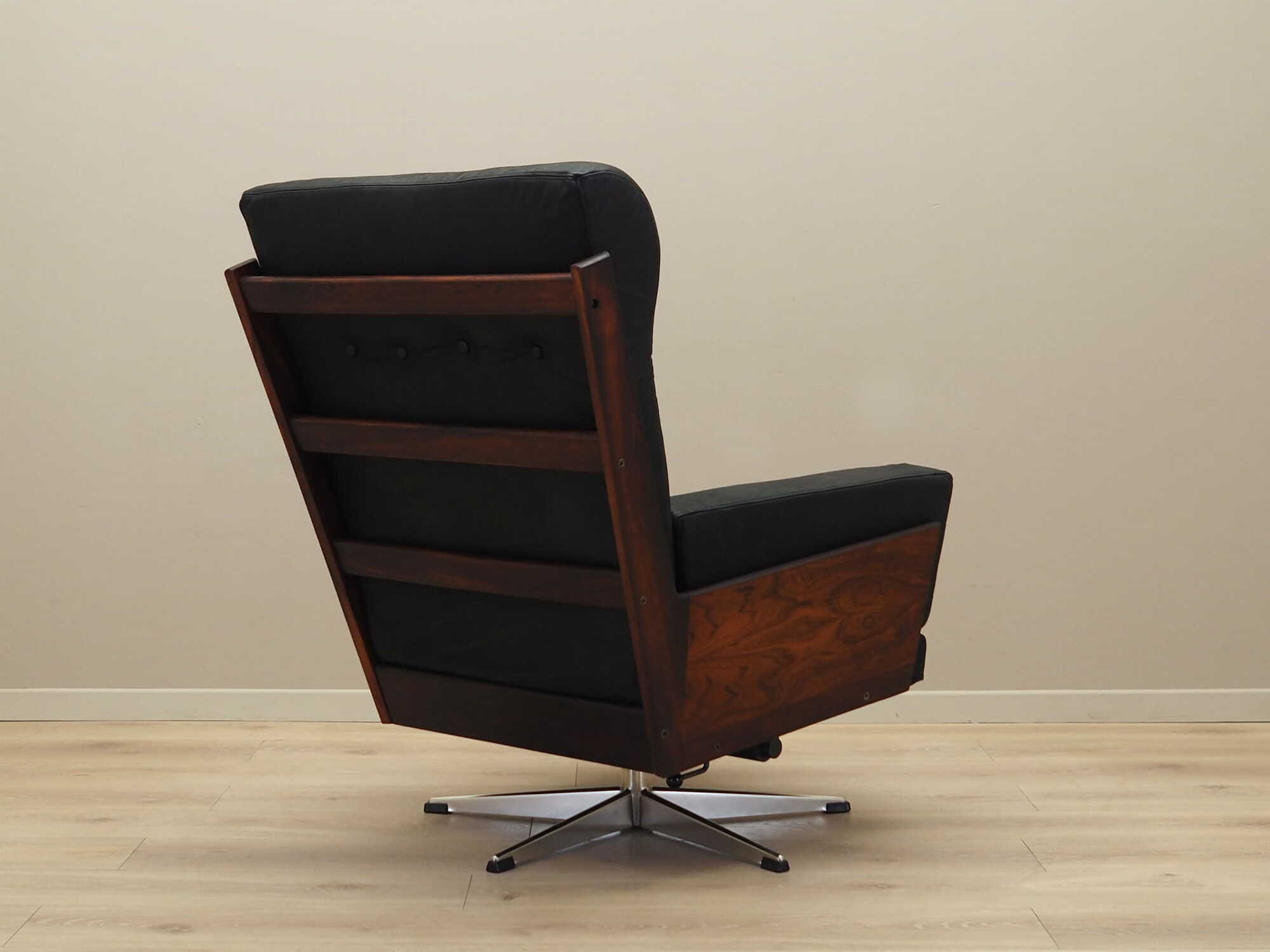 Vintage office chair leather wood black 1970s 5