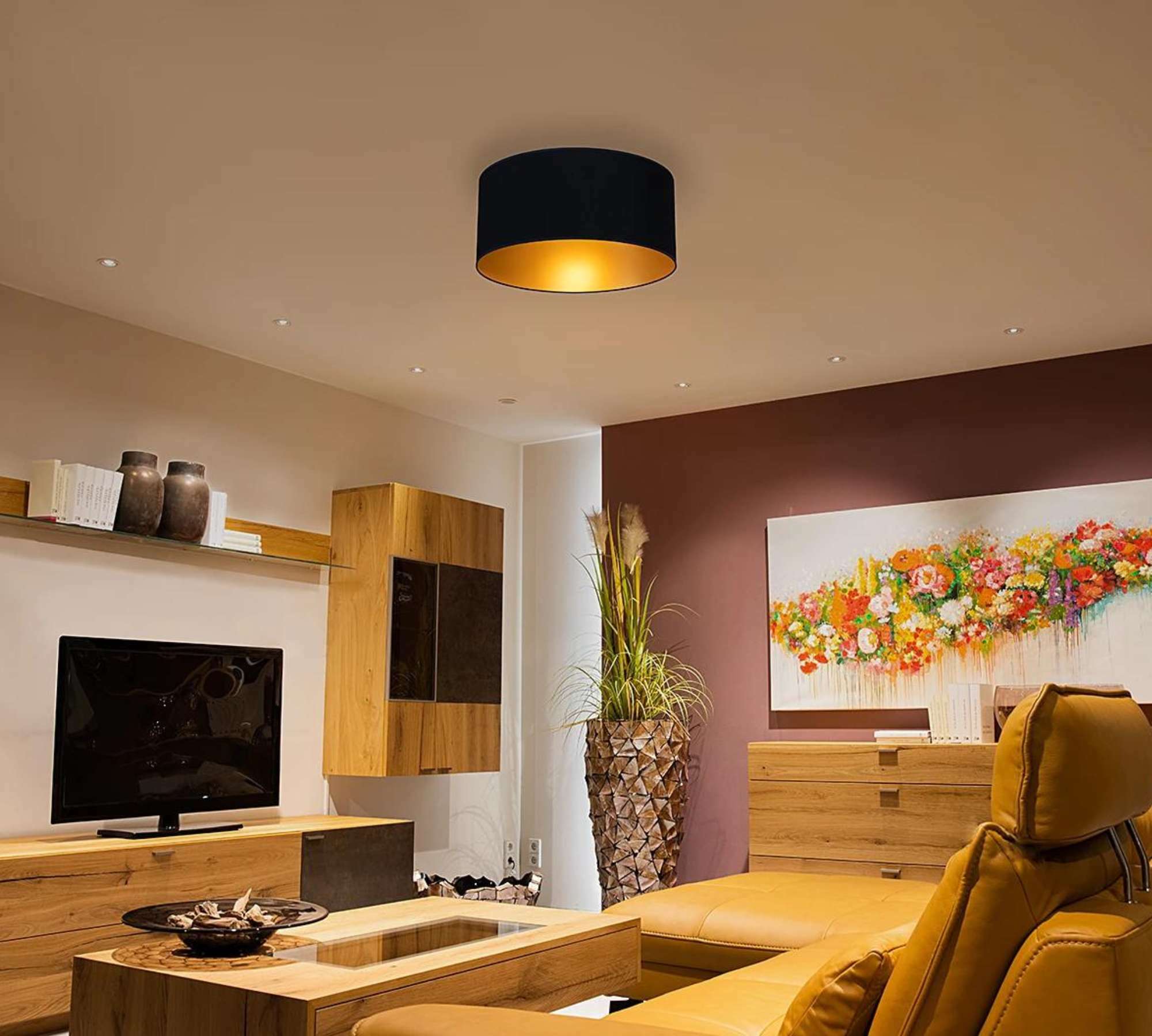 Ceiling light 1-bulb Textile Metal Black 4