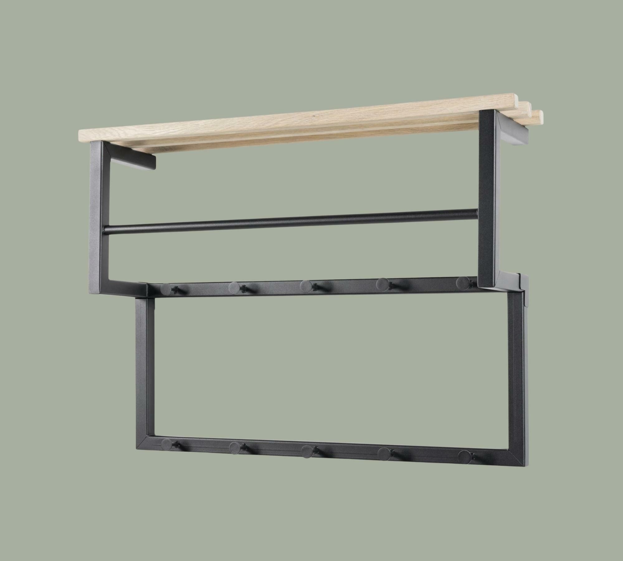 Wandgarderobe Eiche massiv und Metall 1