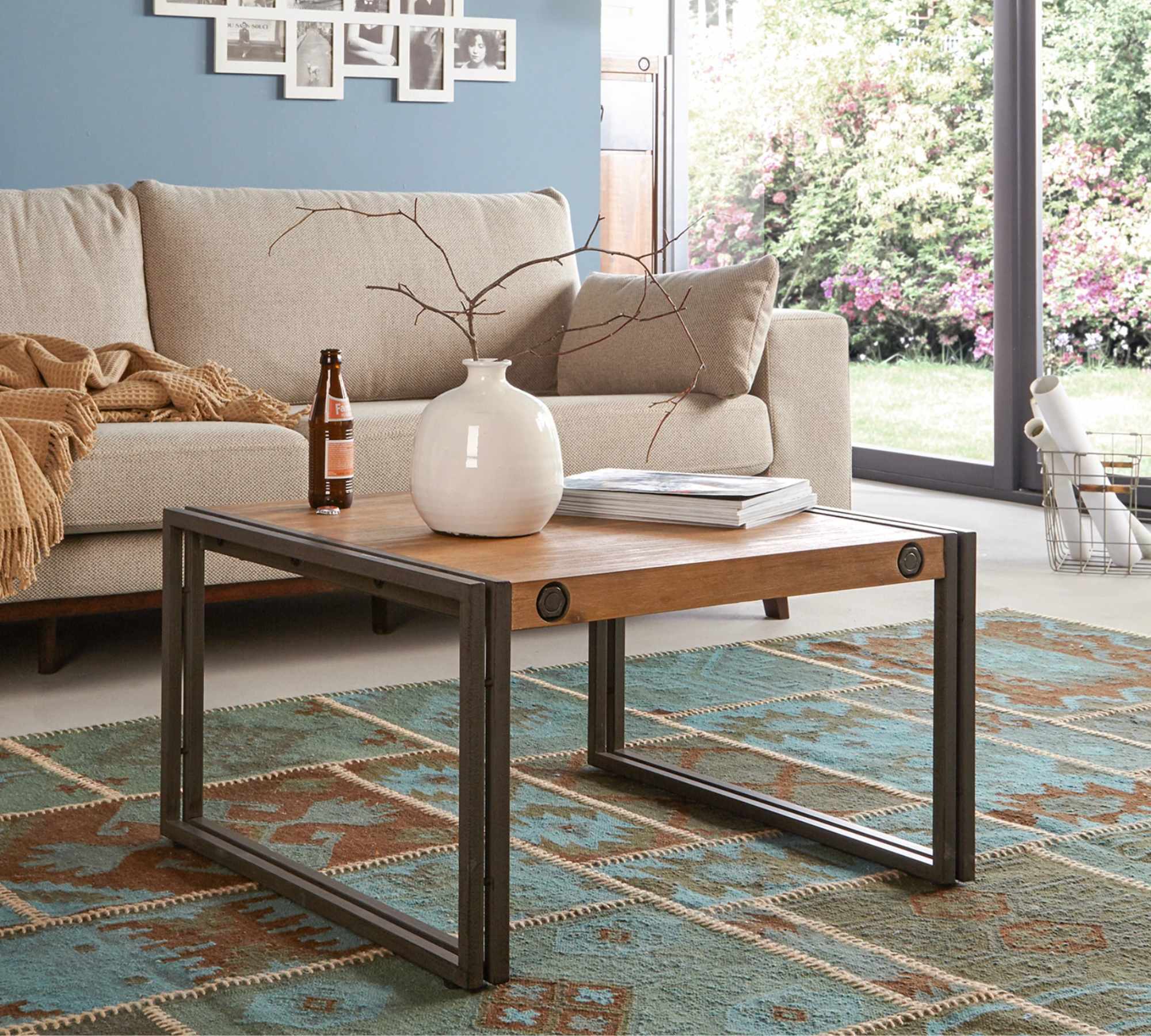 Couchtisch Massivholz Metall Schwarz 5
