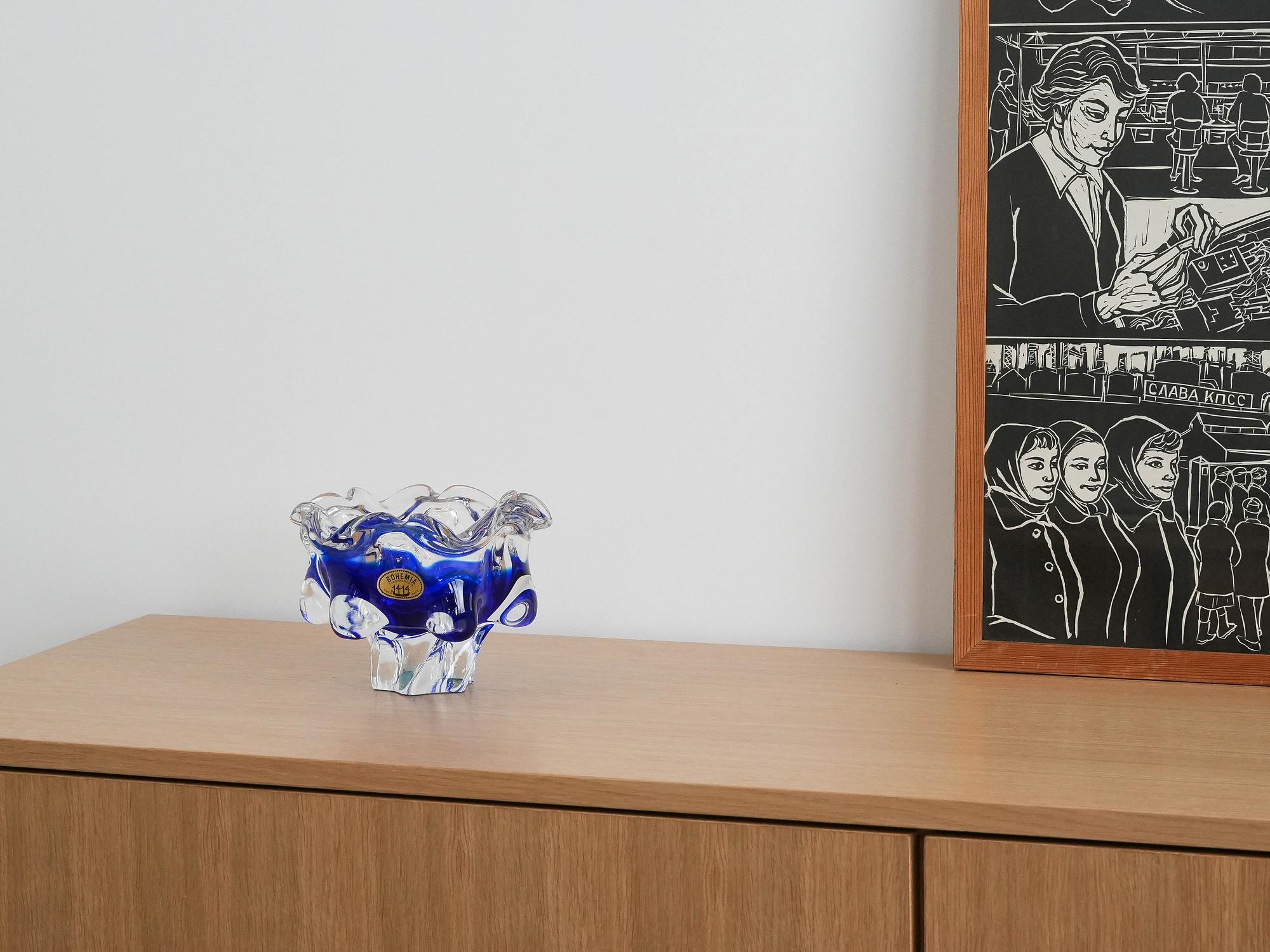 Böhmische Schale Blau Transparent 1970er Jahre 1