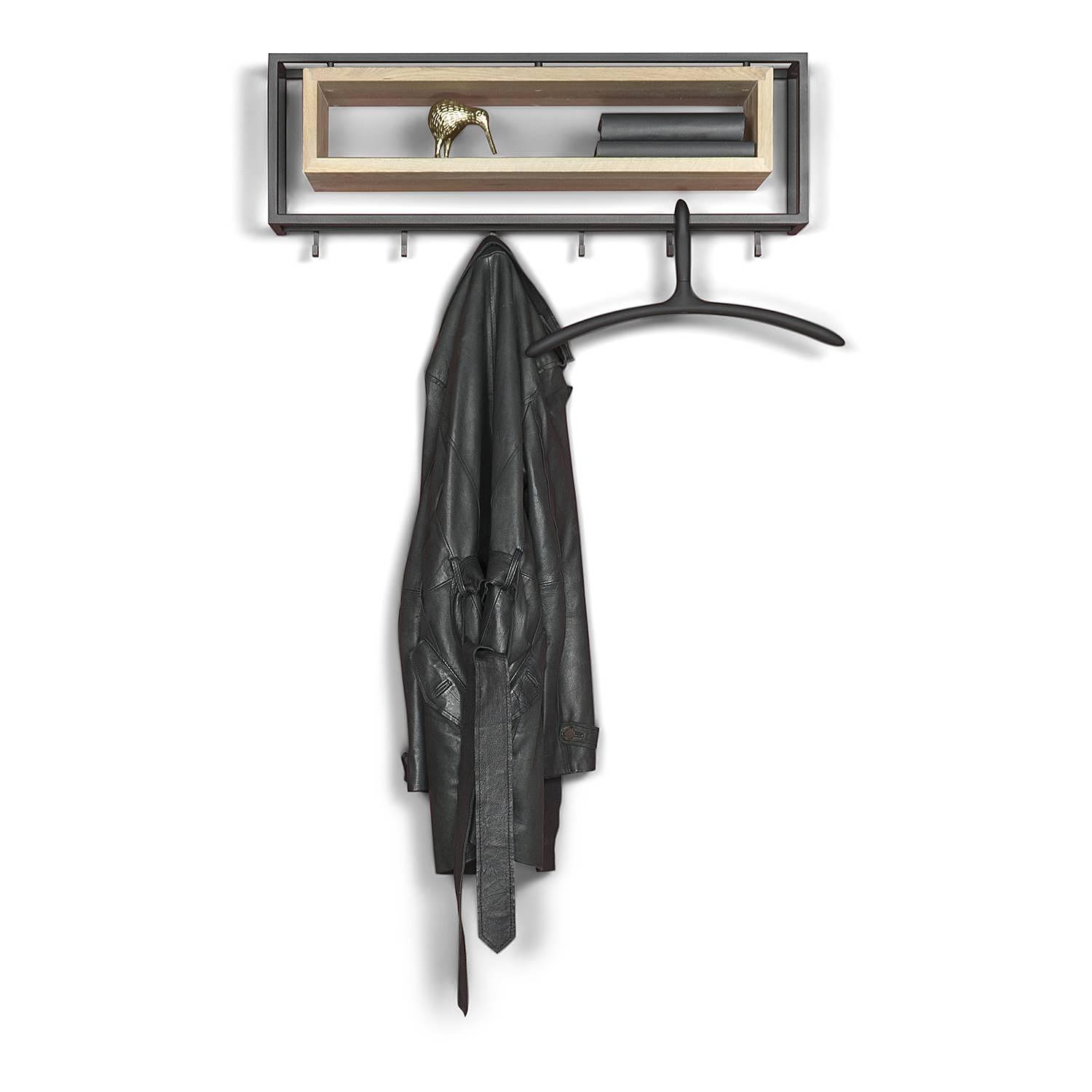 Salo Wall Coat Rack Metal Solid Oak Black 4