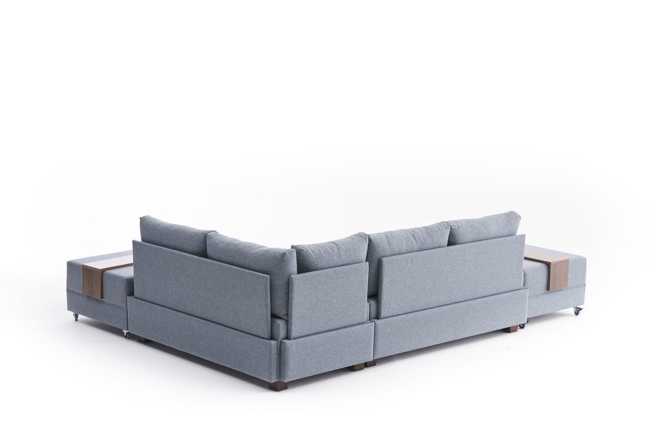 Fly Ecksofa Rechts mit 2 Hockern Blau 7