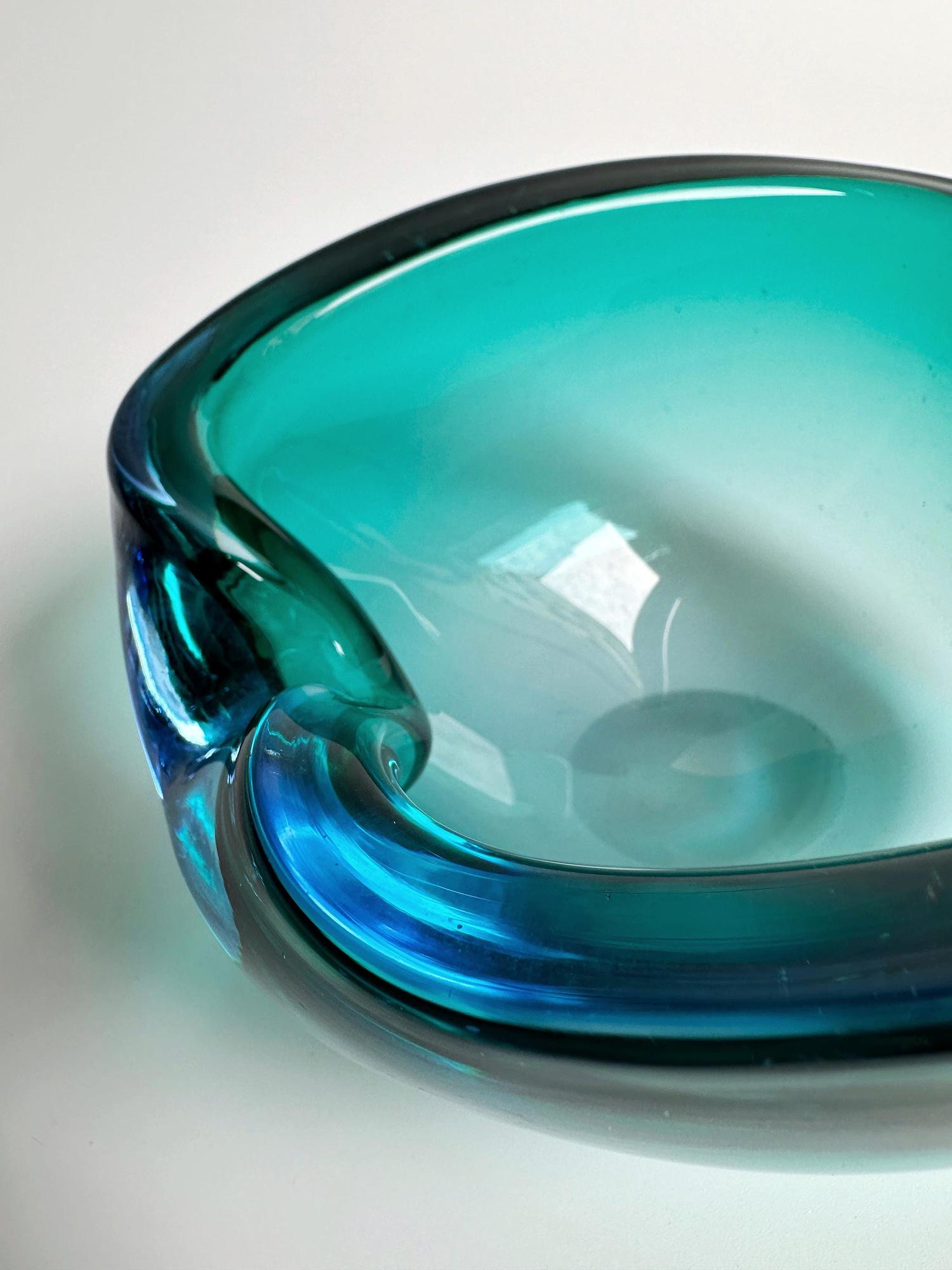 Vintage Italien Modern Aschenbecher Muranoglas Türkis 2