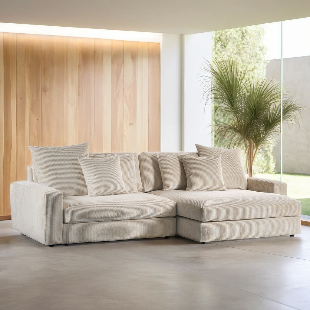 Sofa 3-Sitzer Chaiselongue Rechts Links Teakholz Beige 1