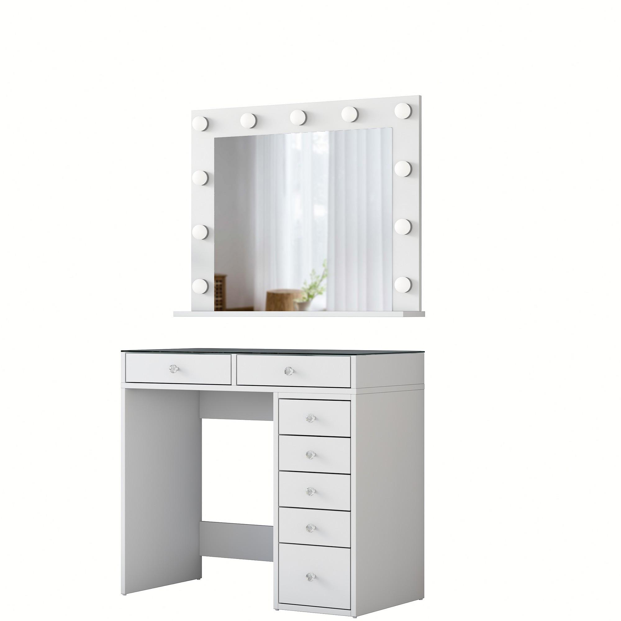 Dressing table with mirror and drawers White 7