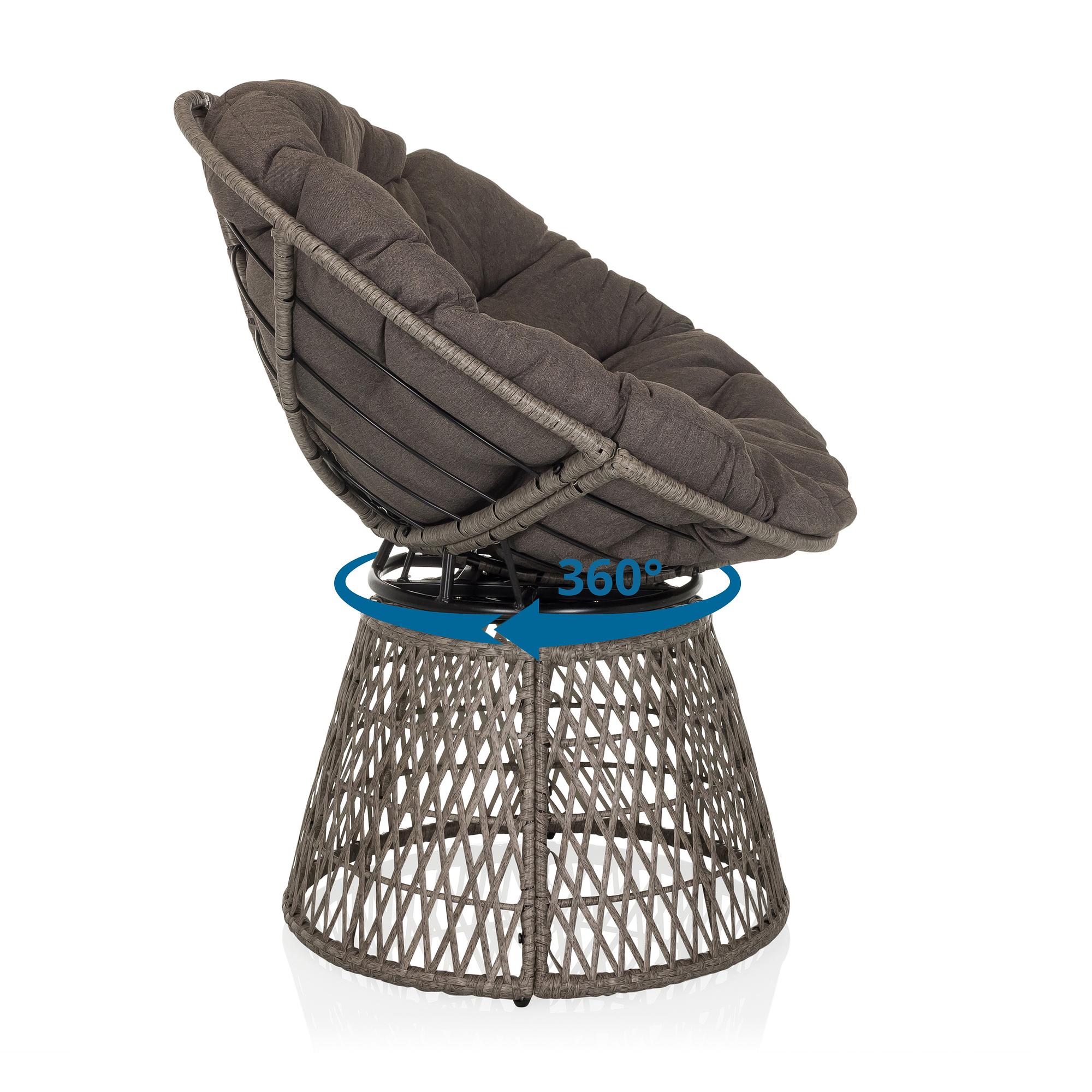 Weavora Papasansessel Drehbar mit Kissen Grau 3