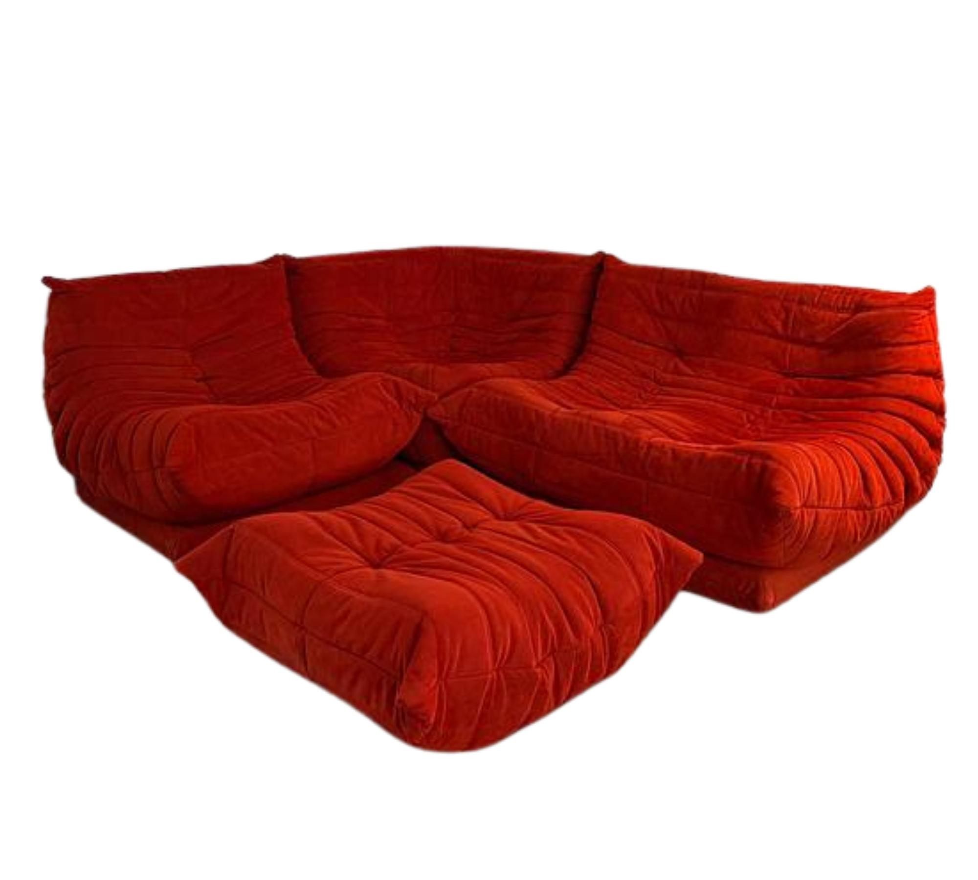 Togo Sofa 4-Teilig Stoffbezug Vollschaum Orange 2