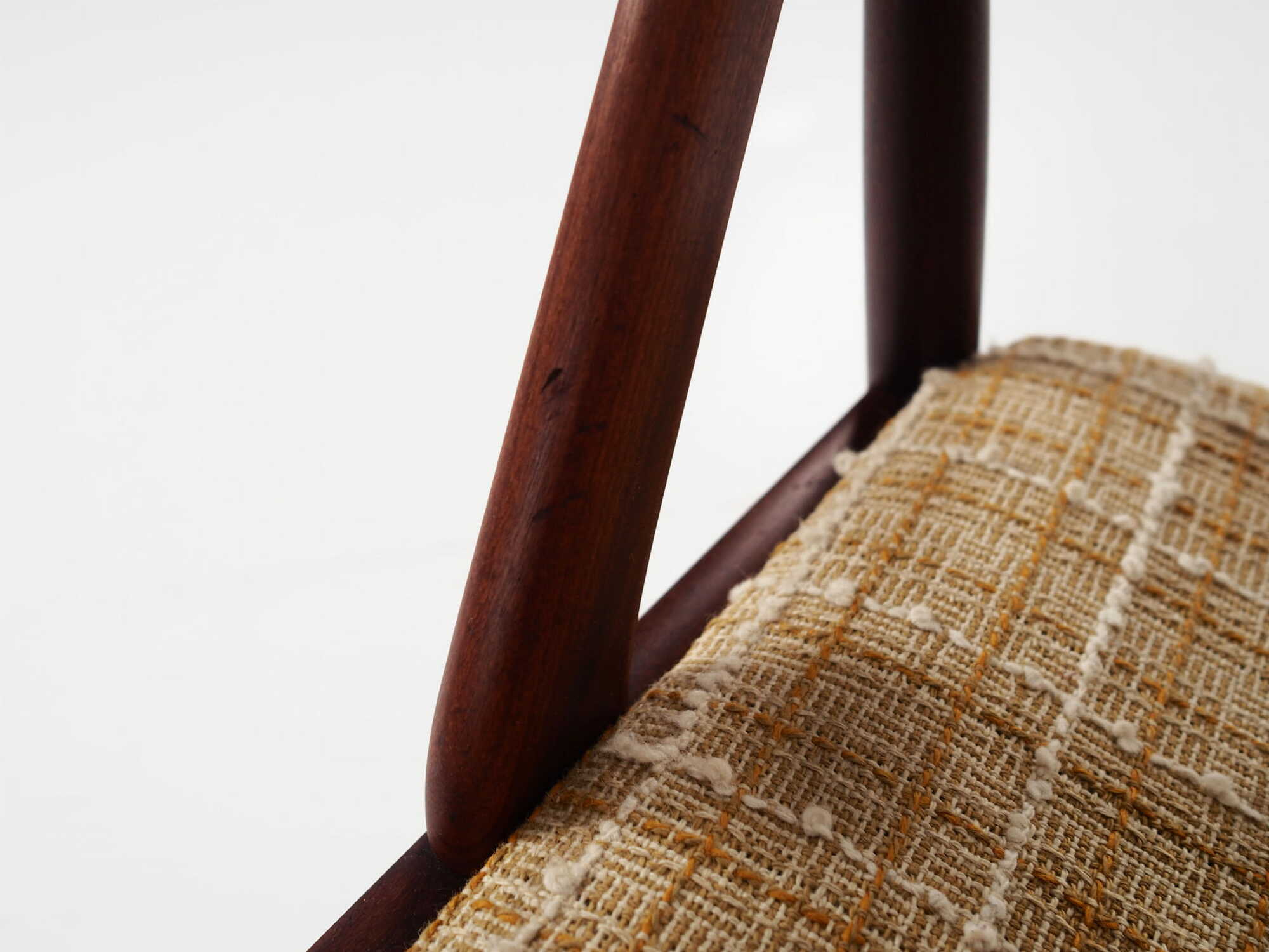 4x Vintage Stuhl Teakholz Textil Beige 1970er Jahre 9