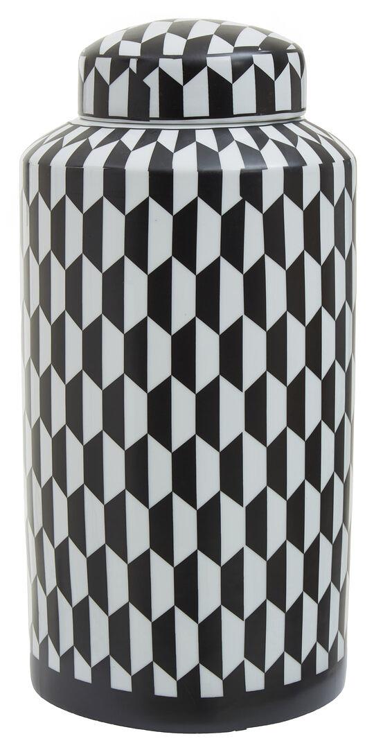 Marlo Large Geometric Patterned Ceramic Jar Black White 0