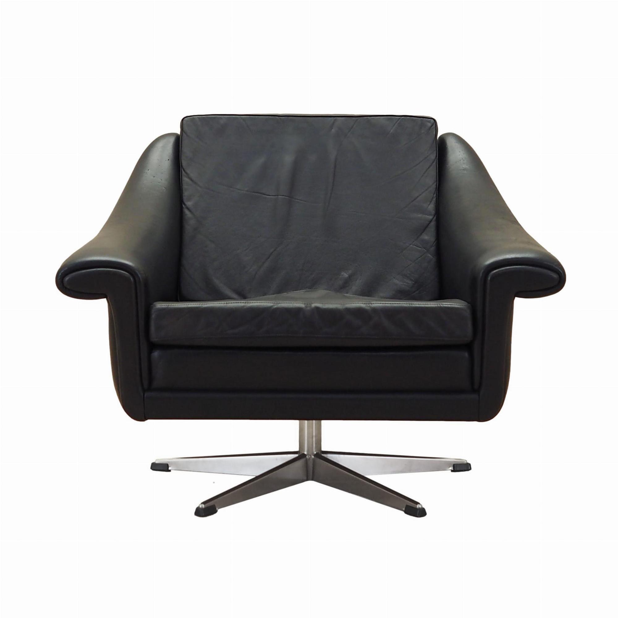 Drehsessel Leder Schwarz 1960er Jahre 0