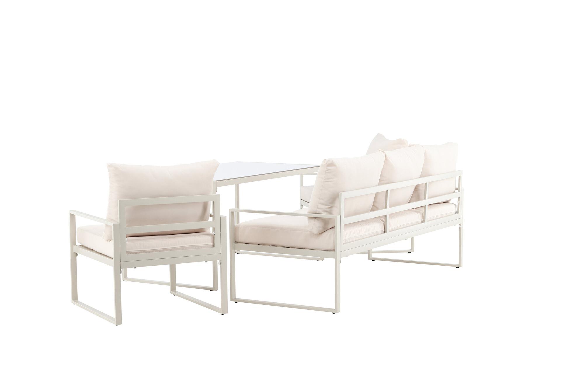 4x Catania Loungeset Stahl Glas Creme 4