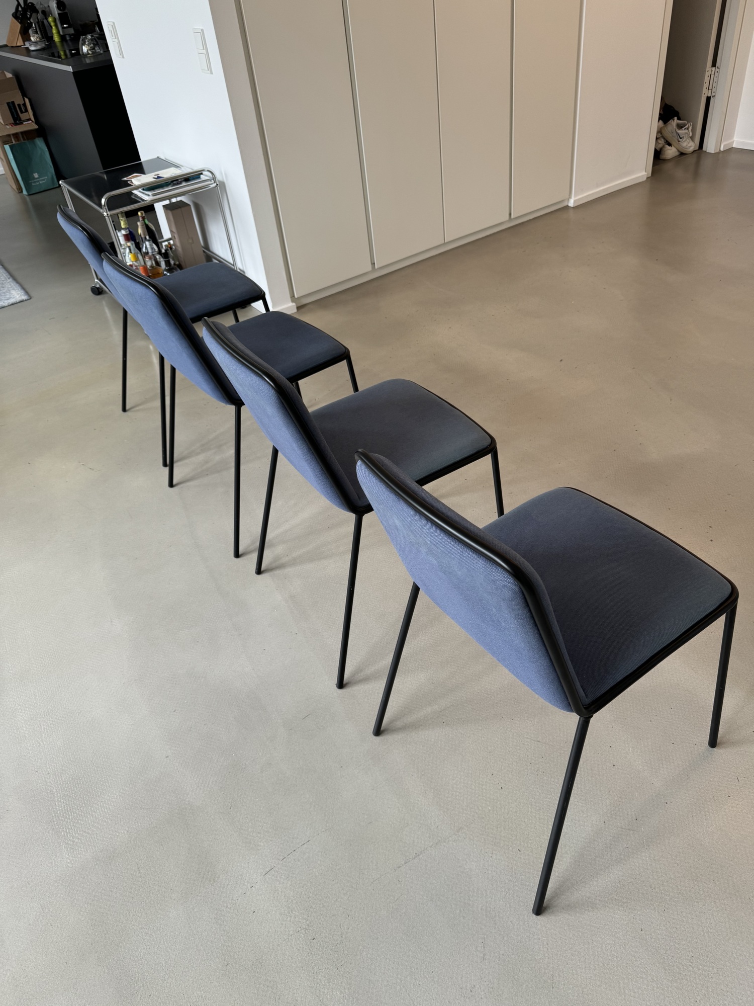 4x Lago Pletra Designer Chair Textile Metal Blue 3