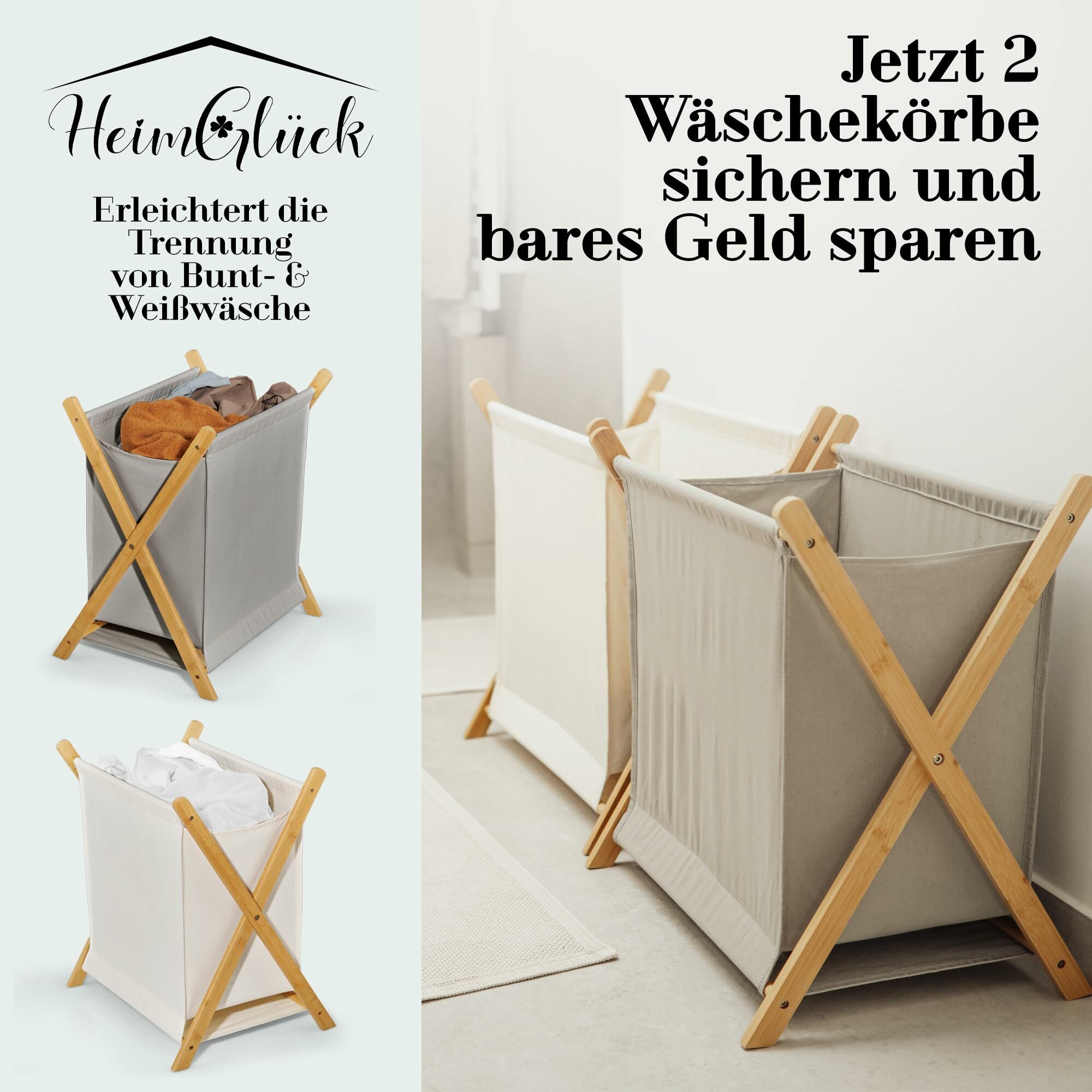 Wäschesammler Holz Textil Faltbar Grau 60L 6