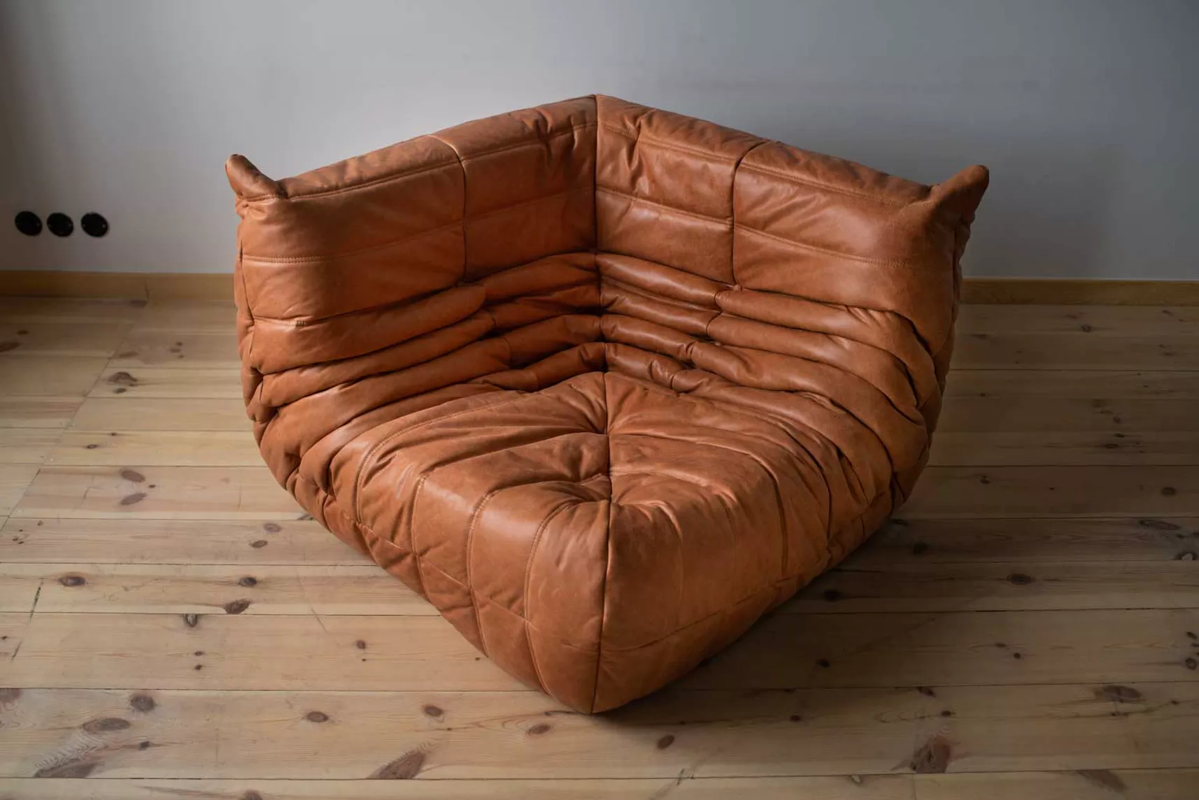 Togo Lounge Set 4-piece Pull-Up Leather Peach Brown 3