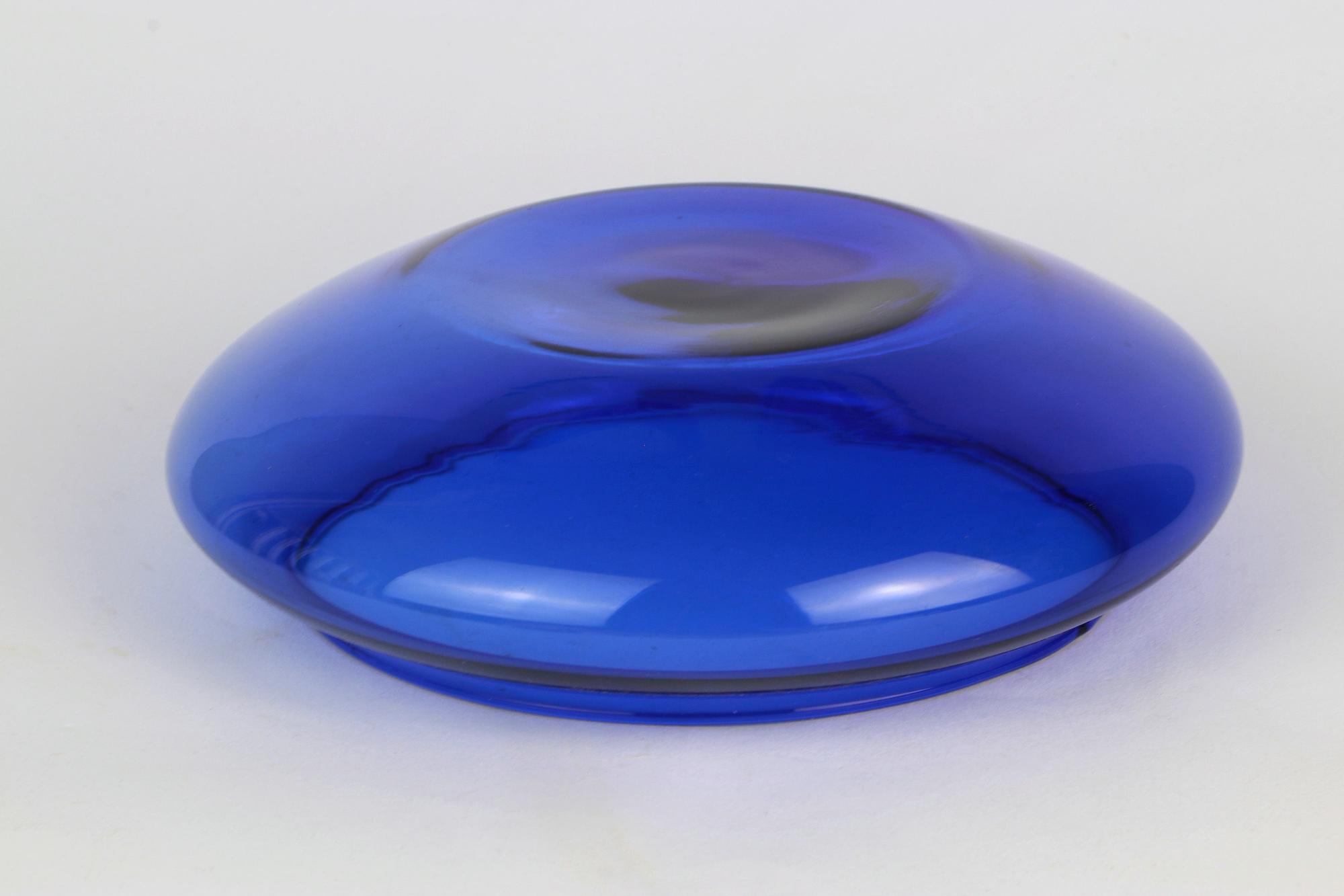 Vintage Kugel Vase Glas Blau 1990er Jahre 1
